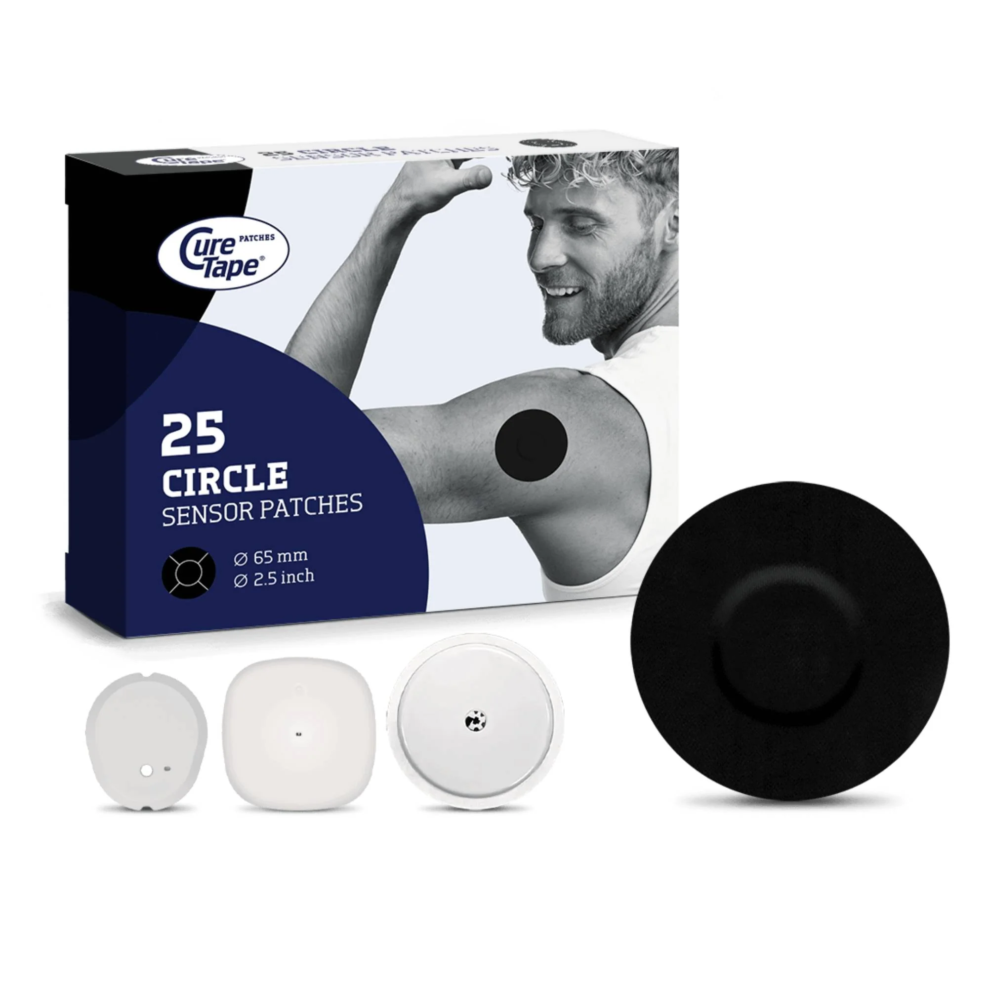 CureTape okrągłe plastry ochronne na sensor CGM czarne, 25 sztuk