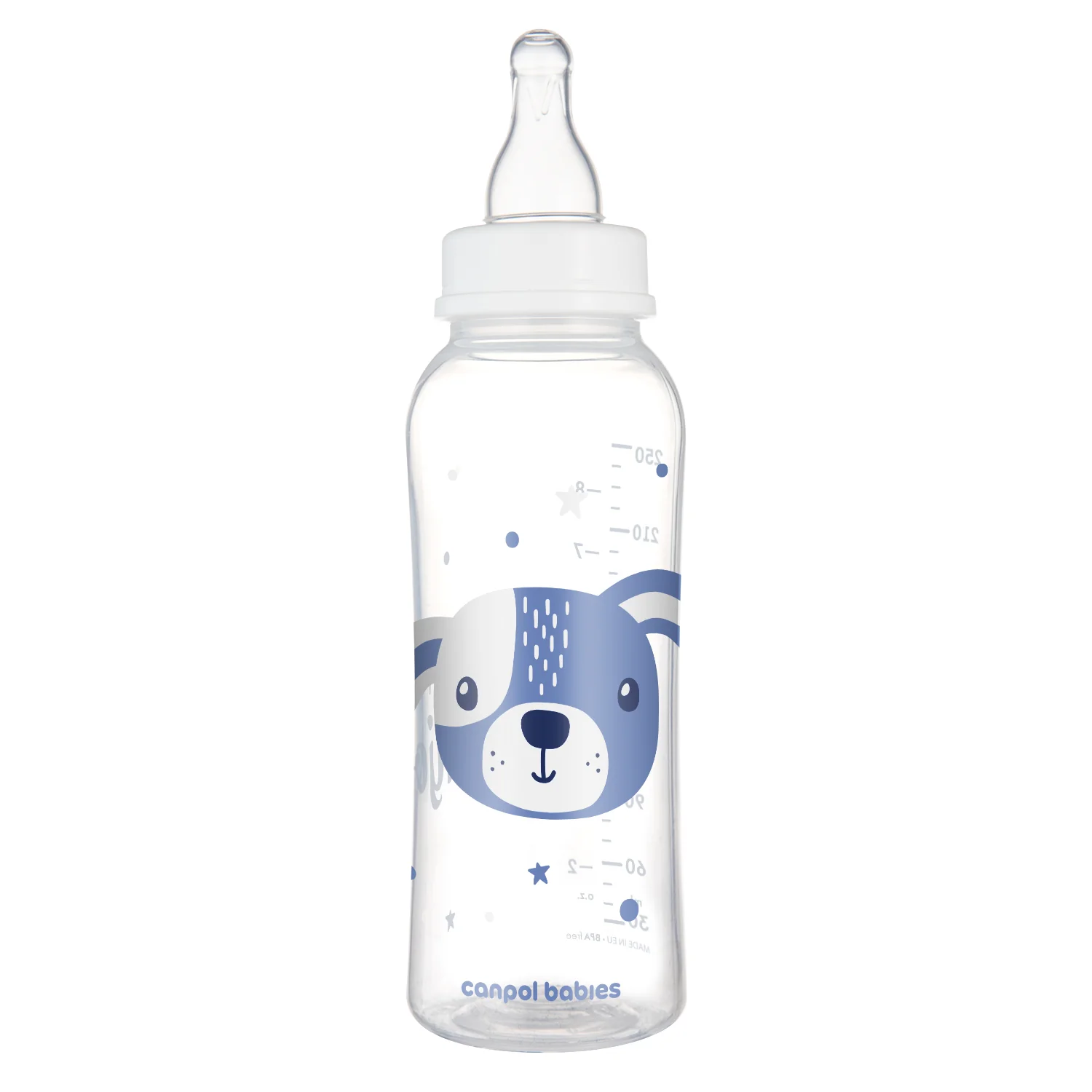 Canpol Babies CUTE ANIMALS niebieska butelka 250 ml, 1 sztuka