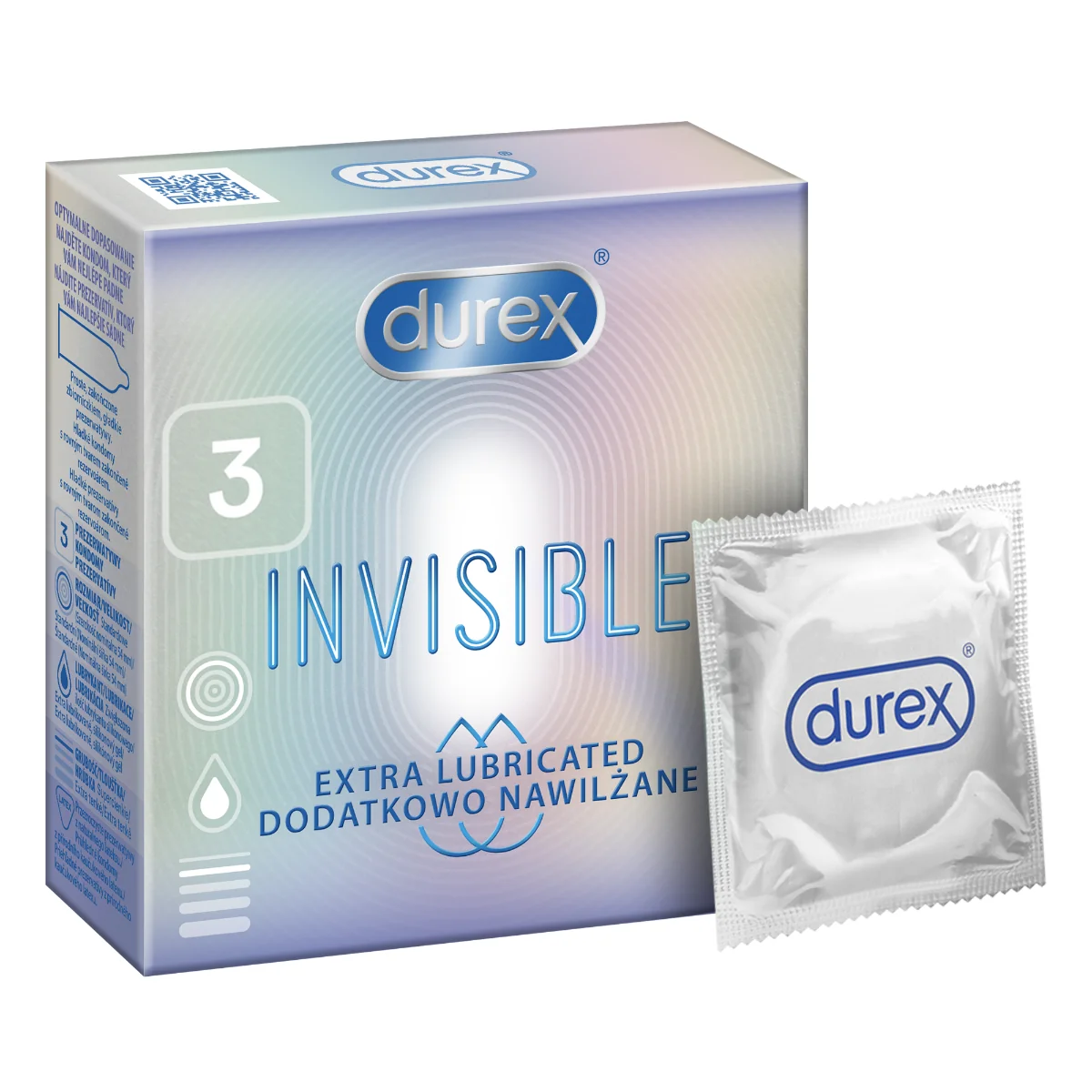 Durex Invisible prezerwatywy dodatkowo nawilżane, 3 szt.