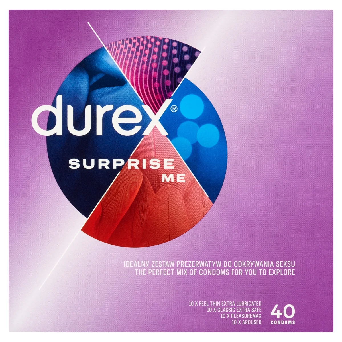 Durex Surprise Me zestaw prezerwatyw, 40 szt.