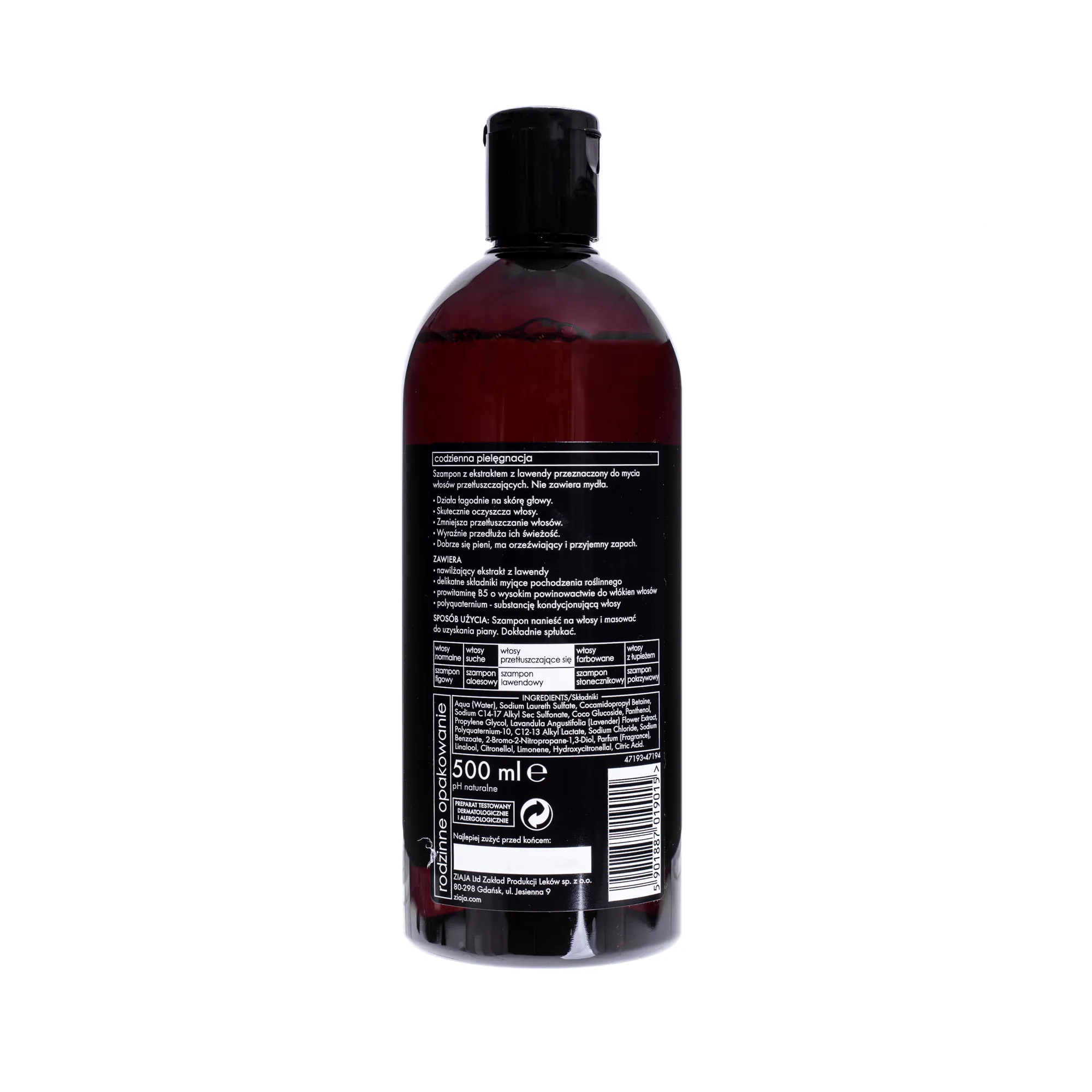 Ziaja, szampon do włosów przetłuszczających się, lawendowy, 500 ml 