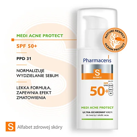 Pharmaceris S Medi Acne Protect ultra ochronny krem-żel dla skóry trądzikowej, mieszanej i tłustej, SPF 50+, 50 ml