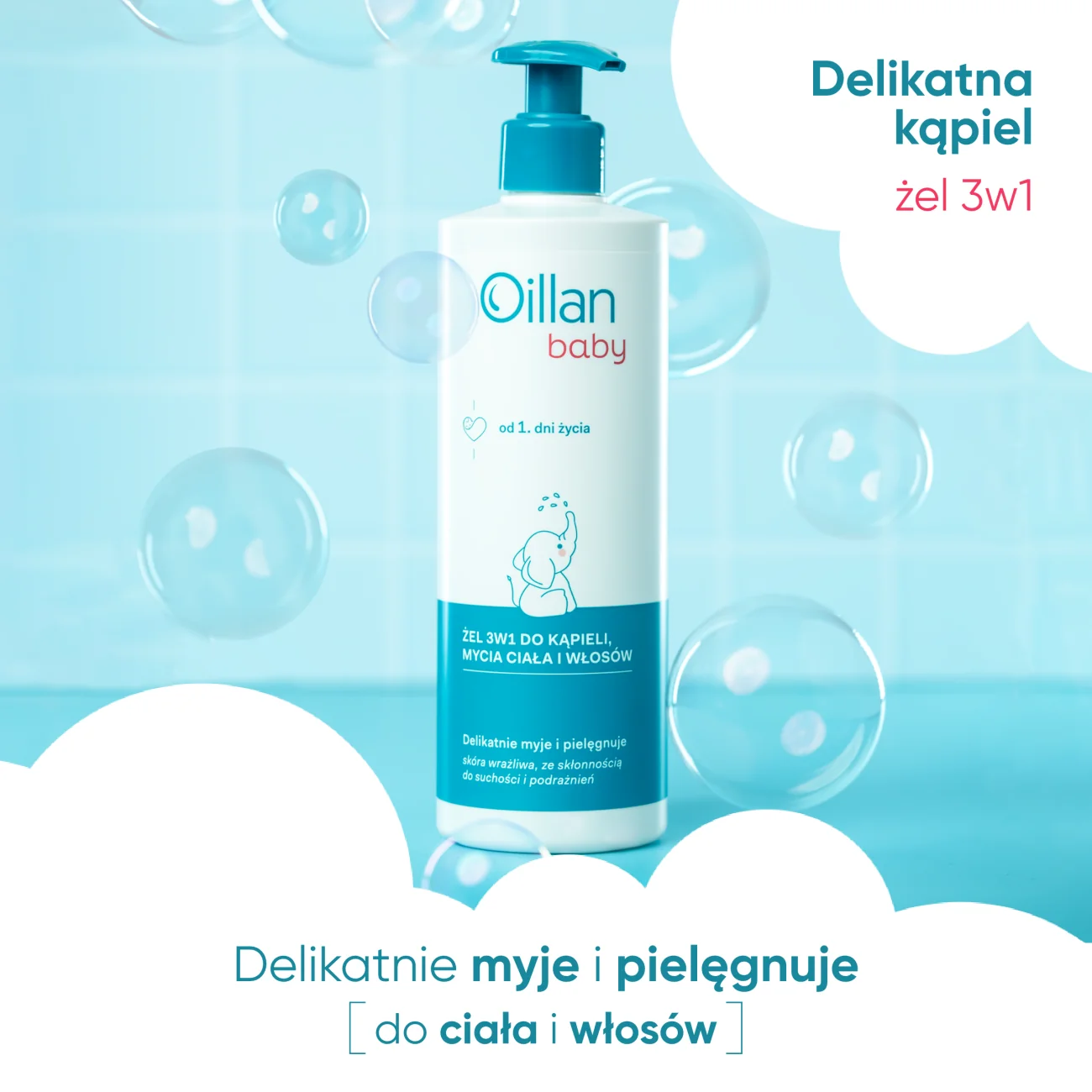 Oillan Baby żel 3w1 do kąpieli, mycia ciała i włosów, 400 ml