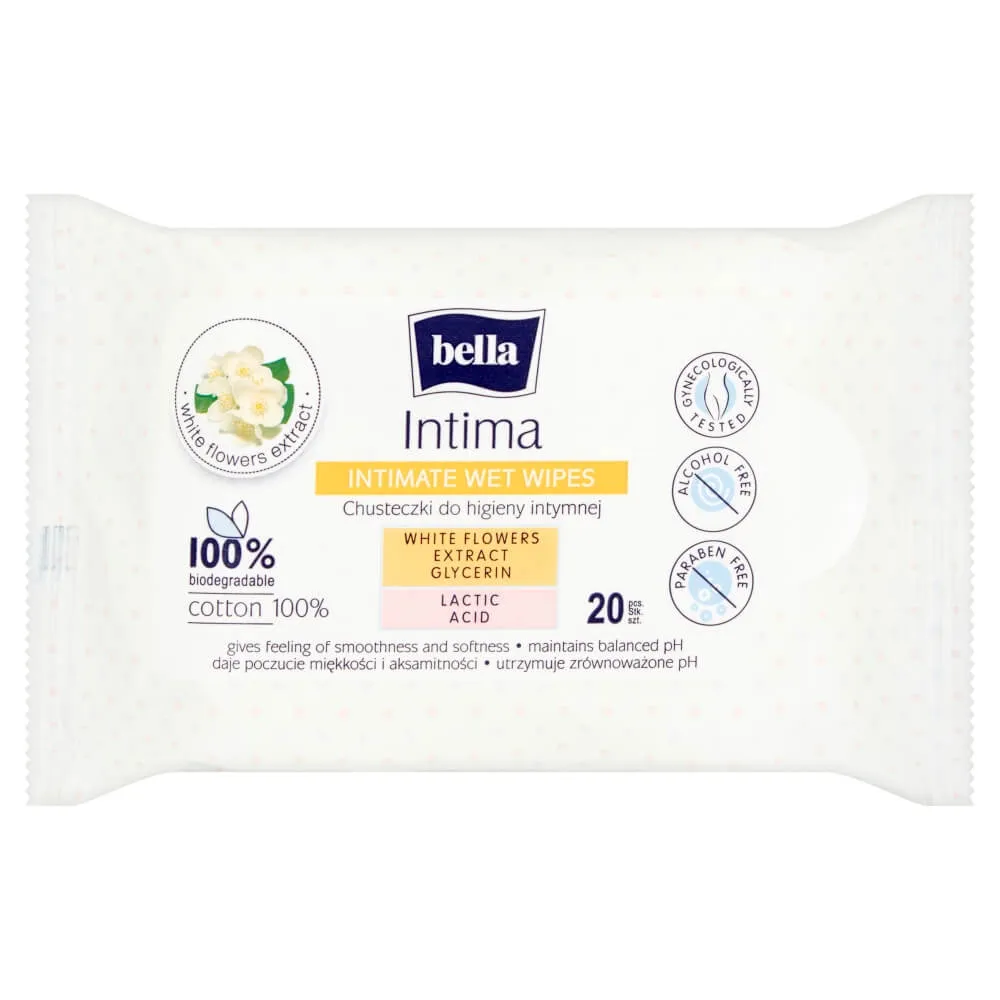 Bella Intima White Flowers Extract, chusteczki do higieny intymnej, 20 sztuk