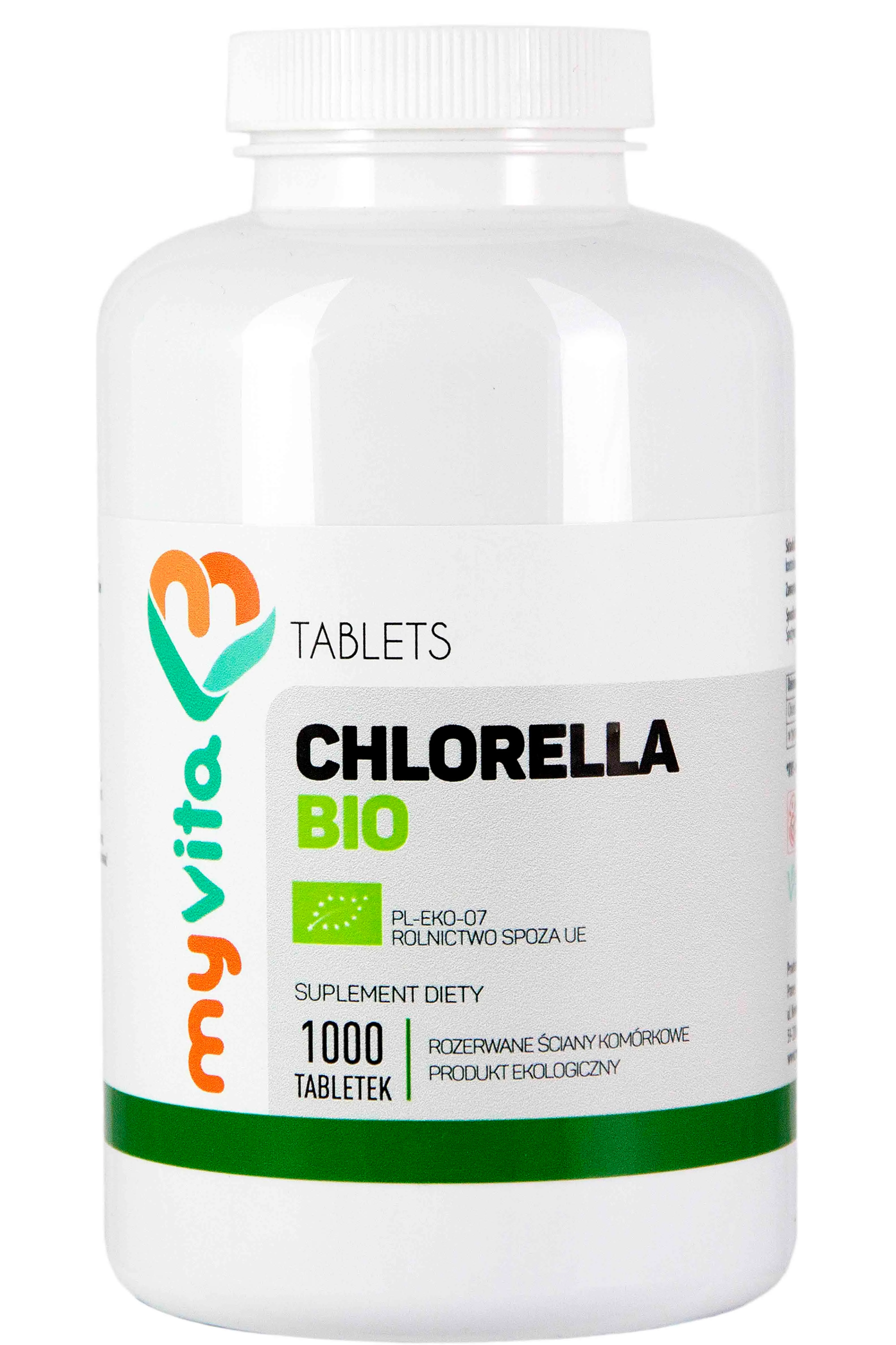 MyVita, Chlorella algi Bio 250mg, rozerwane ściany komórkowe, suplement diety, 1000 tabletek