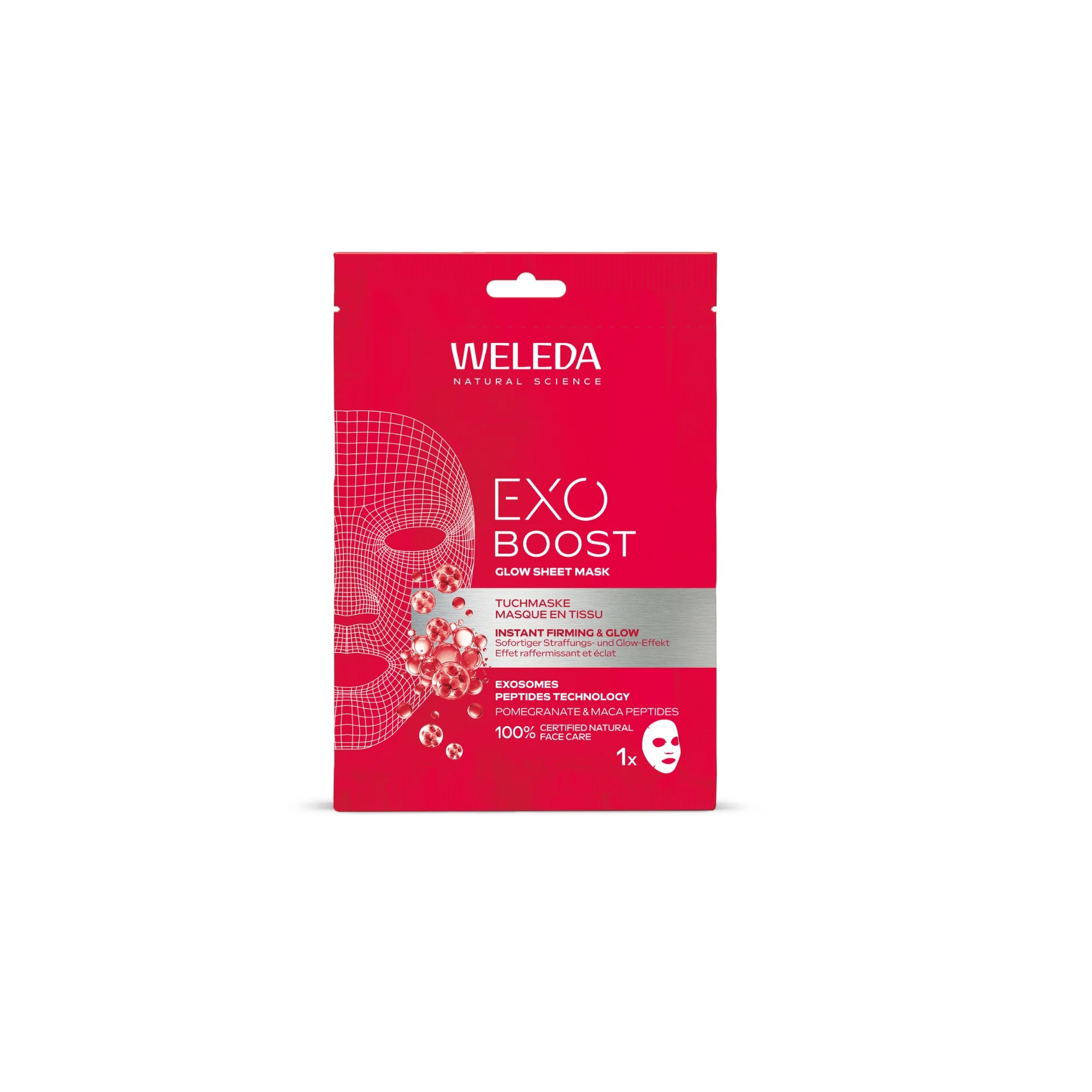 Weleda Exo Boost Glow maseczka w płachcie z granatem i peptydami maca, 20 ml