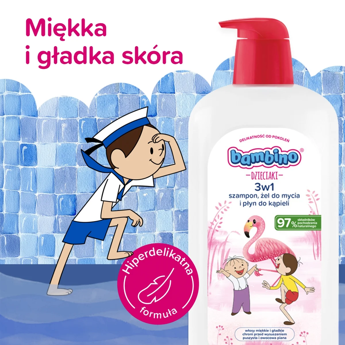 Bambino Dzieciaki Flaming 3w1 szampon, żel pod prysznic i płyn do kąpieli, 1000 ml
