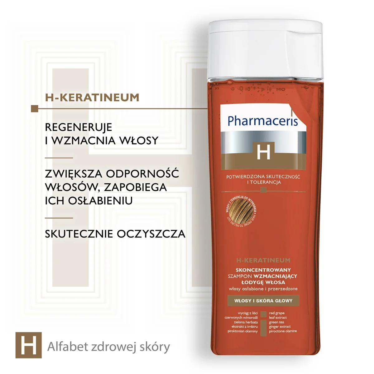 Pharmaceris H Keratineum skoncentrowany szampon wzmacniający łodygę włosa do włosów osłabionych, 250 ml
