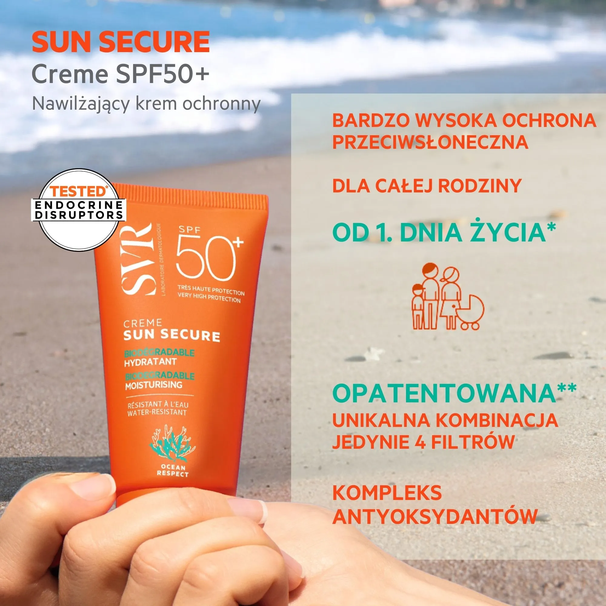 Svr Sun Secure Creme ,spf 50+, biodegradowalny krem, 50 ml