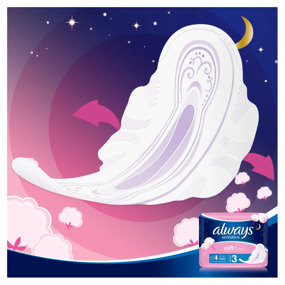 Always Ultra Night Sensitive podpaski ze skrzydełkami na noc, 2 x 7 szt.