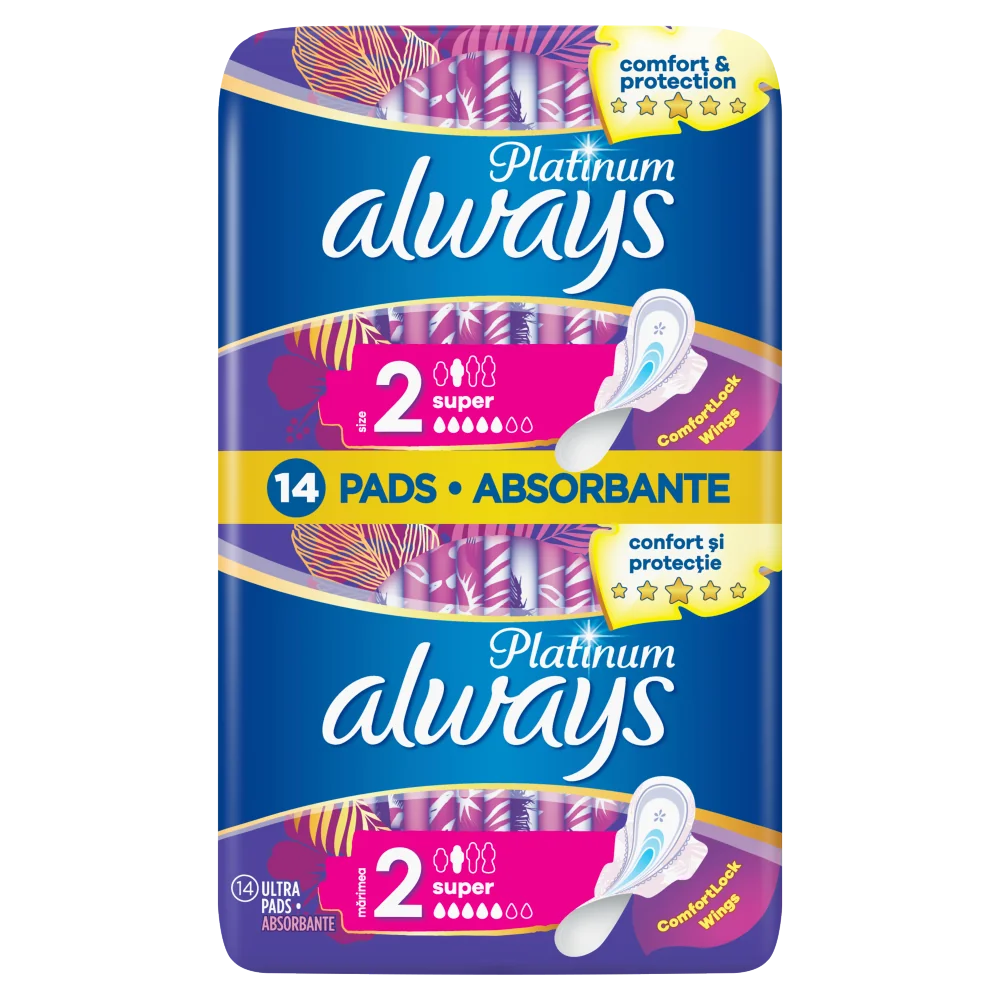 Always Platinum Super podpaski ze skrzydełkami rozmiar 2, 14 szt.