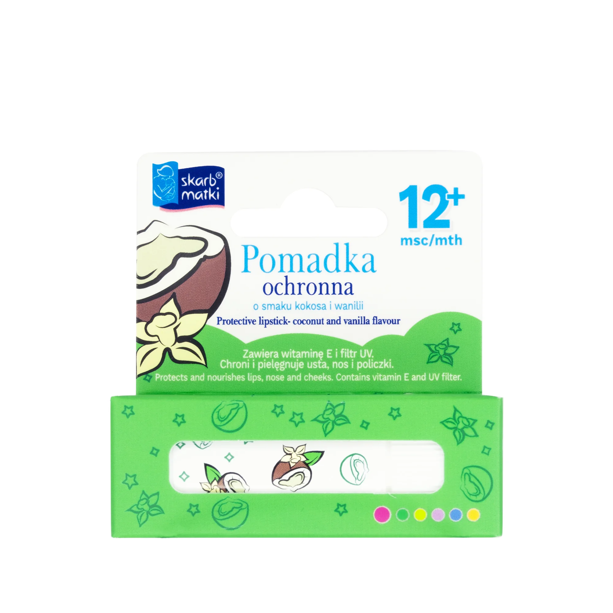 Skarb Matki Fun pomadka ochronna dla dzieci o smaku kokosa i wanilii, 6,5 g