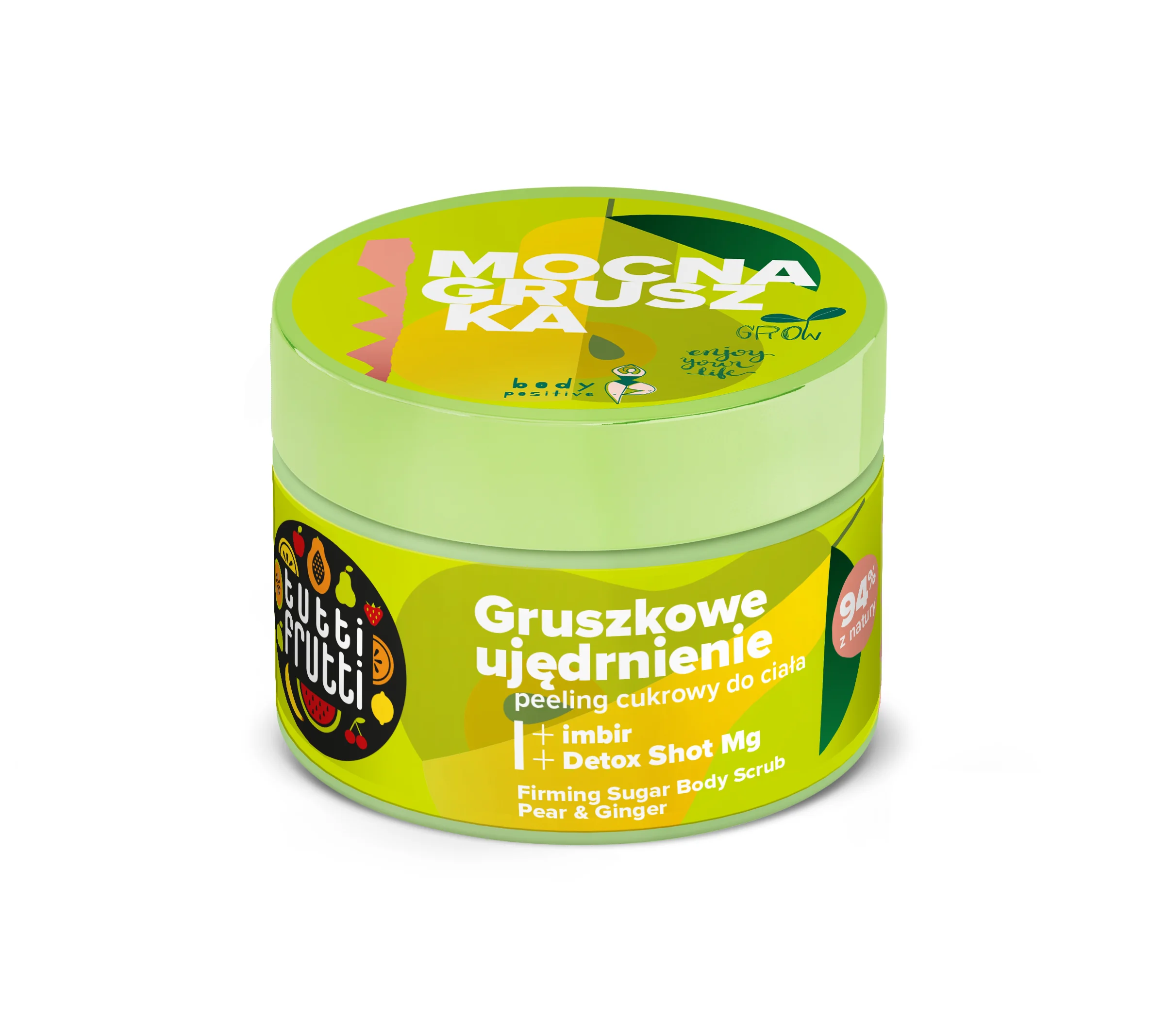 Farmona Tutti Frutti Ujędrniający peeling cukrowy do ciała Gruszka i Imbir + Detox Shot Mg, 300 g
