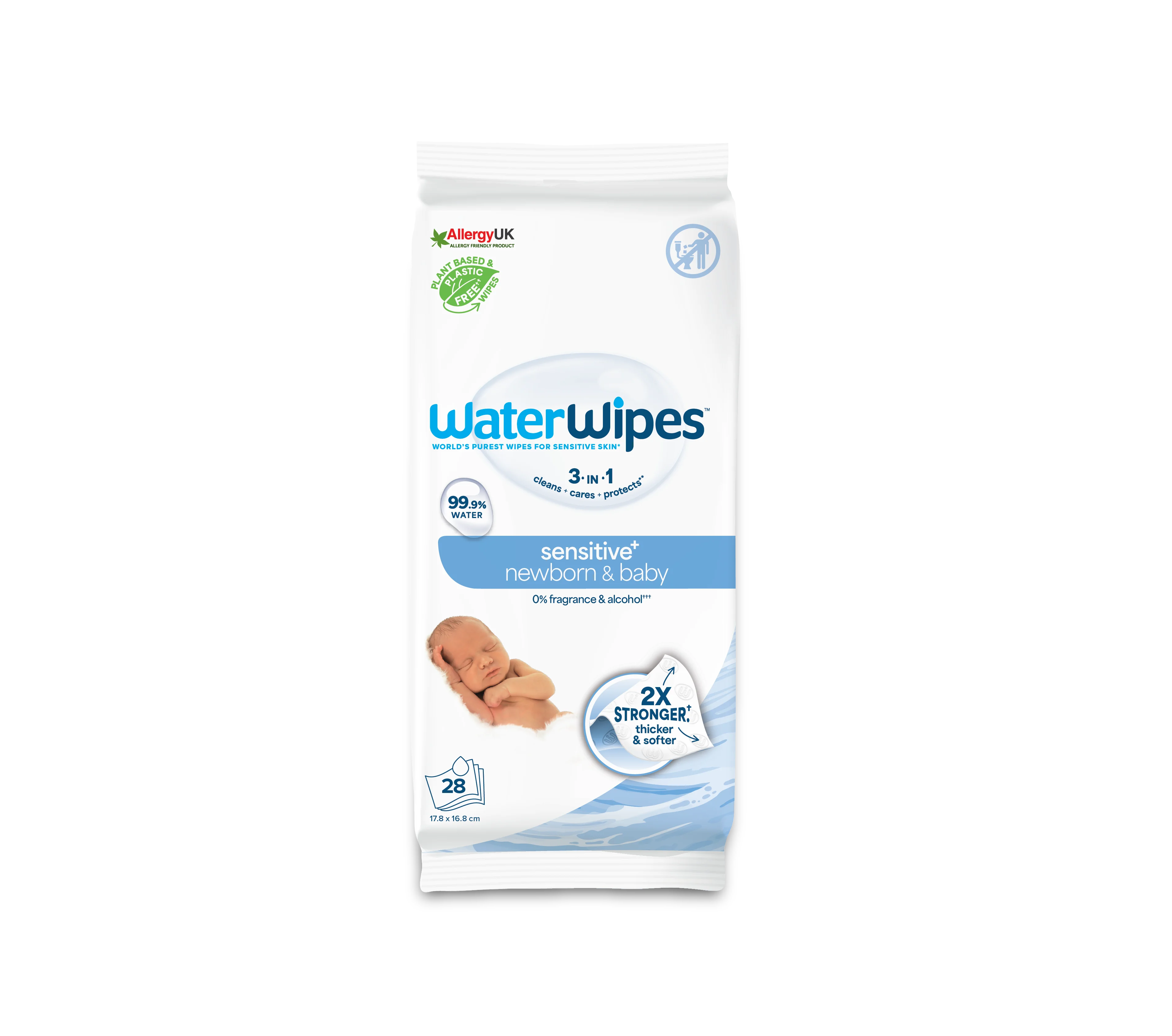 WaterWipes Sensitive+ chusteczki nawilżane dla noworodków i niemowląt, 28 sztuk