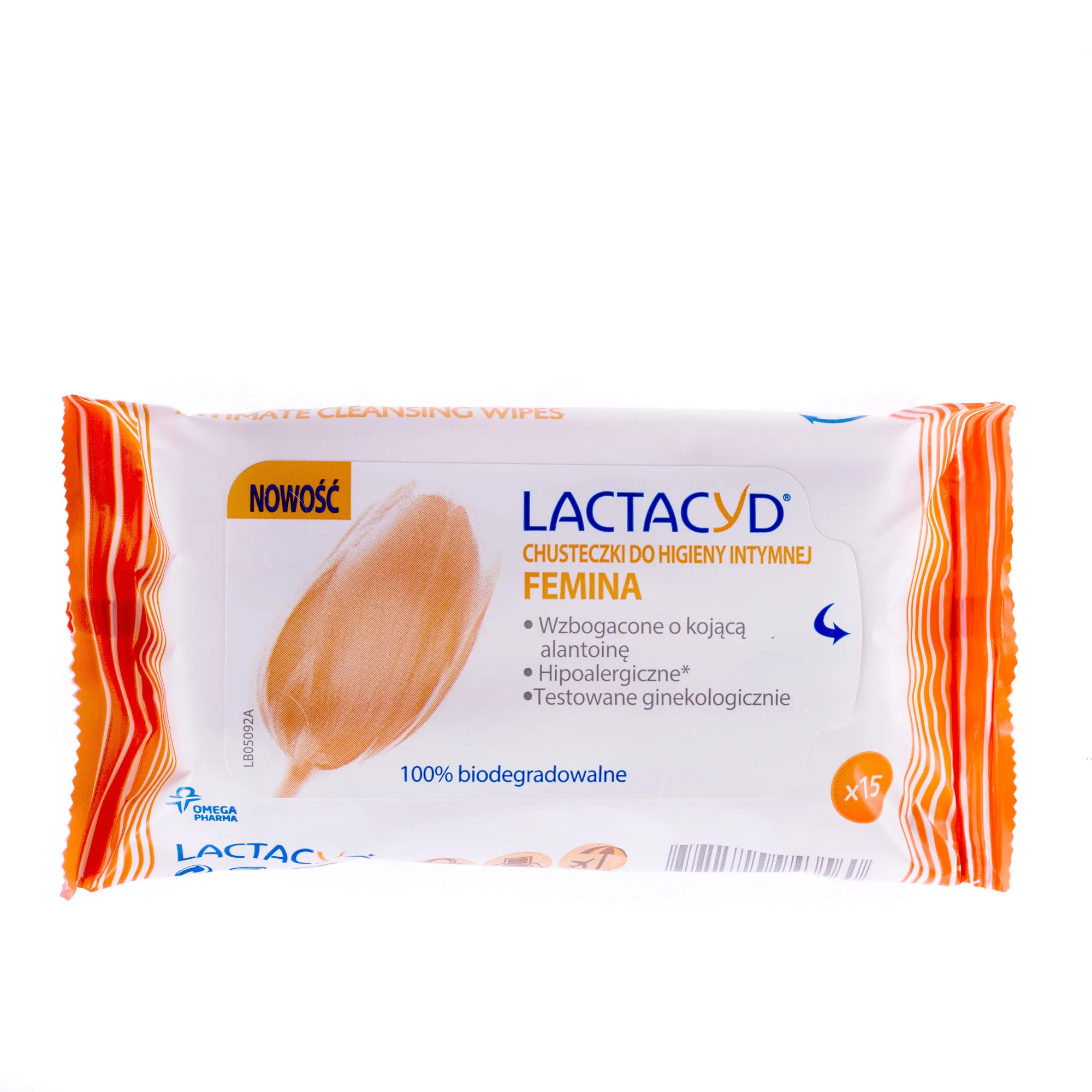 Lactacyd Femina, chusteczki do higieny intymnej, 15 sztuk 