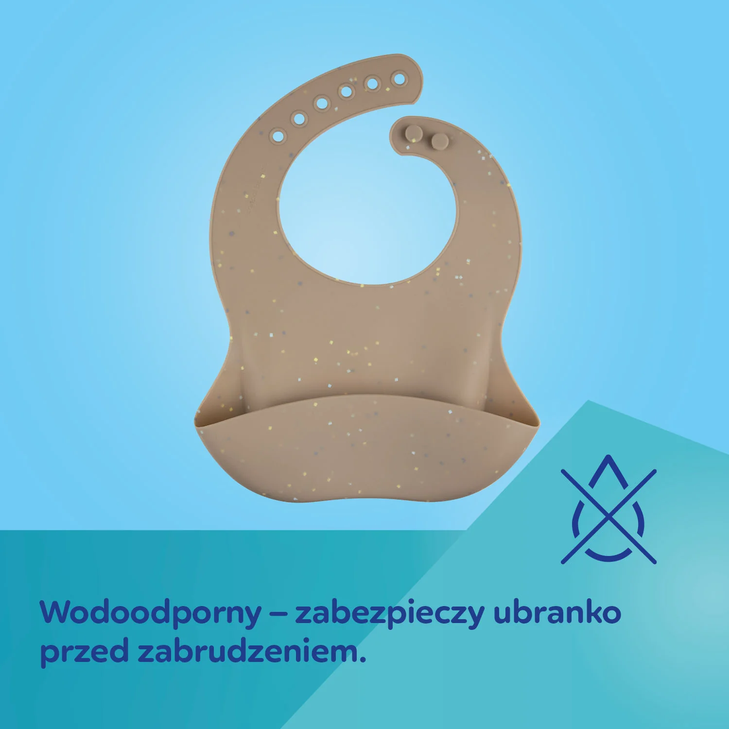 Canpol Babies Śliniak silikonowy z kieszonką DOTS beżowy, 1 sztuka
