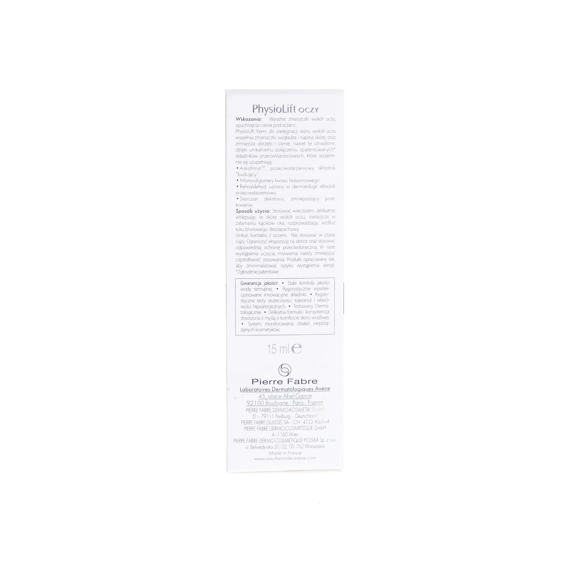 Avene Physiolift, krem do pielęgnacji skóry wokół oczu, 15 ml