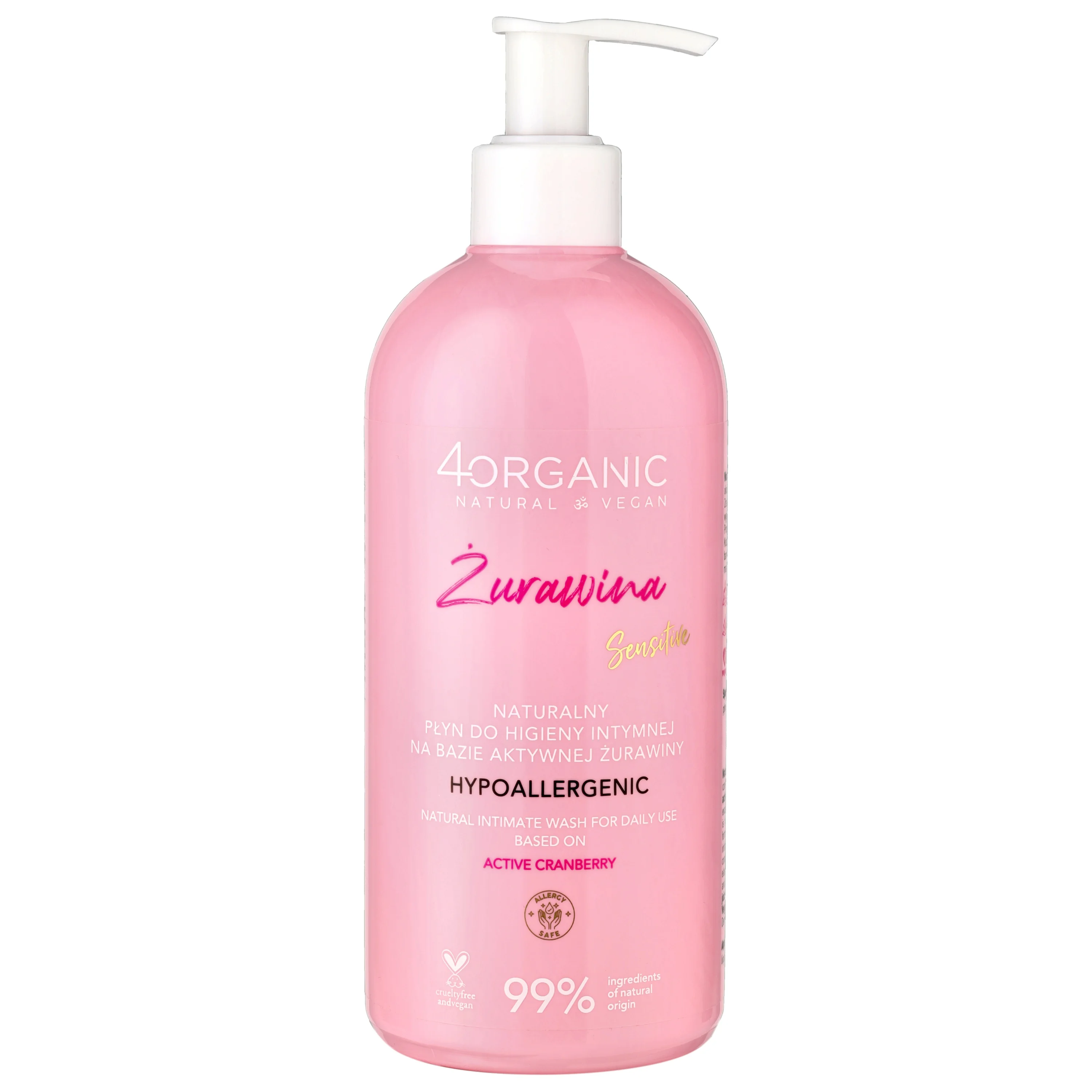 4organic Żurawina naturalny płyn do higieny intymnej, 350 ml