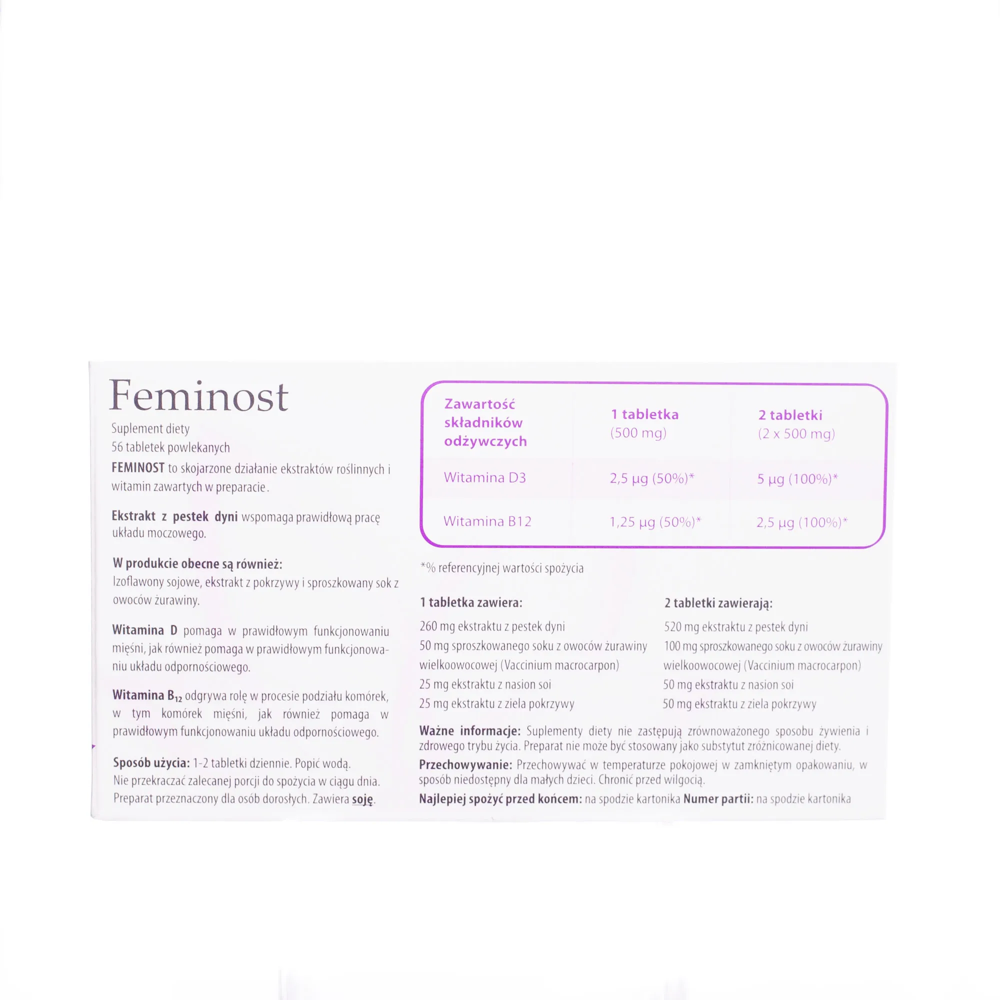 Feminost - suplement diety dla kobiet, 56 tabletek powlekanych 