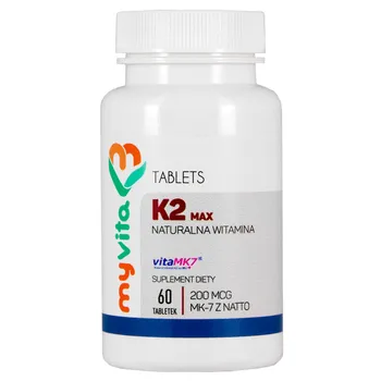 MyVita, Naturalna witamina K2 200mcg Max, suplement diety, 60 tabletek. Data ważności 2022-10-31 