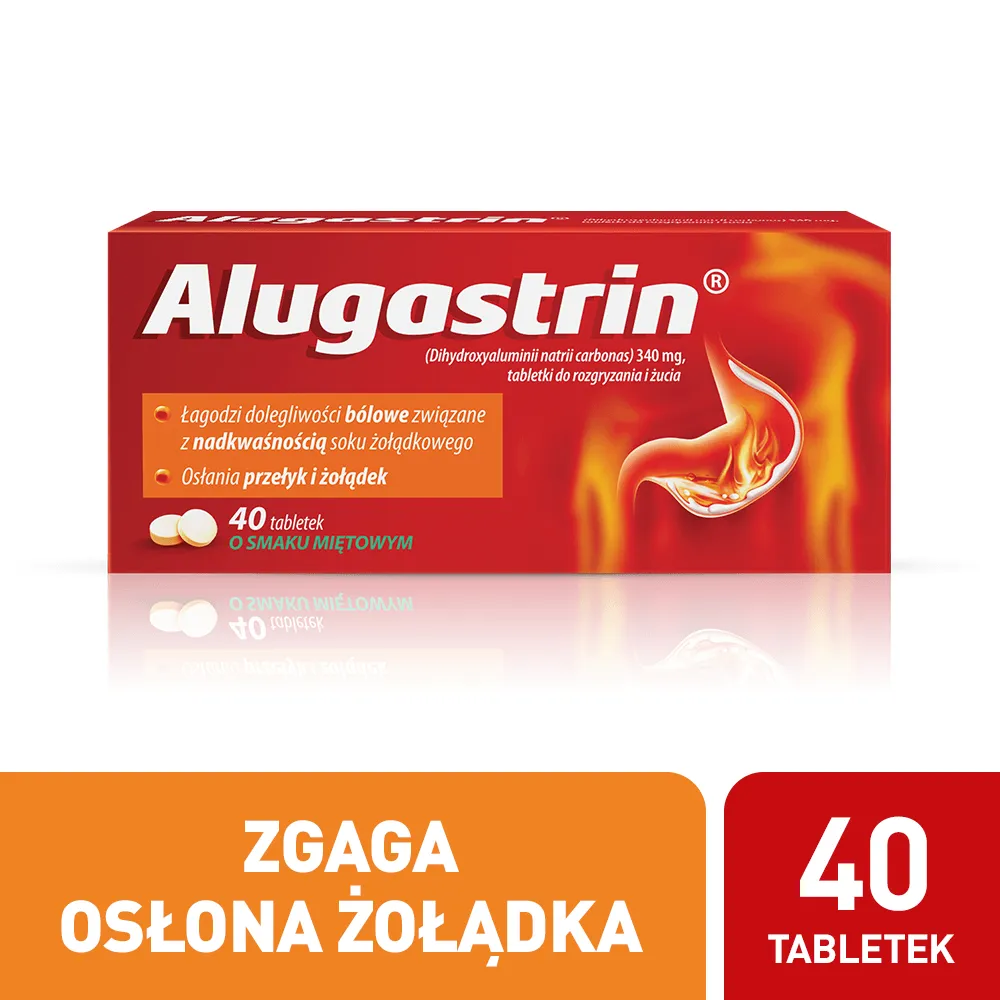 Alugastrin , 40 tabletek o smaku miętowym do rozgryzania i żucia