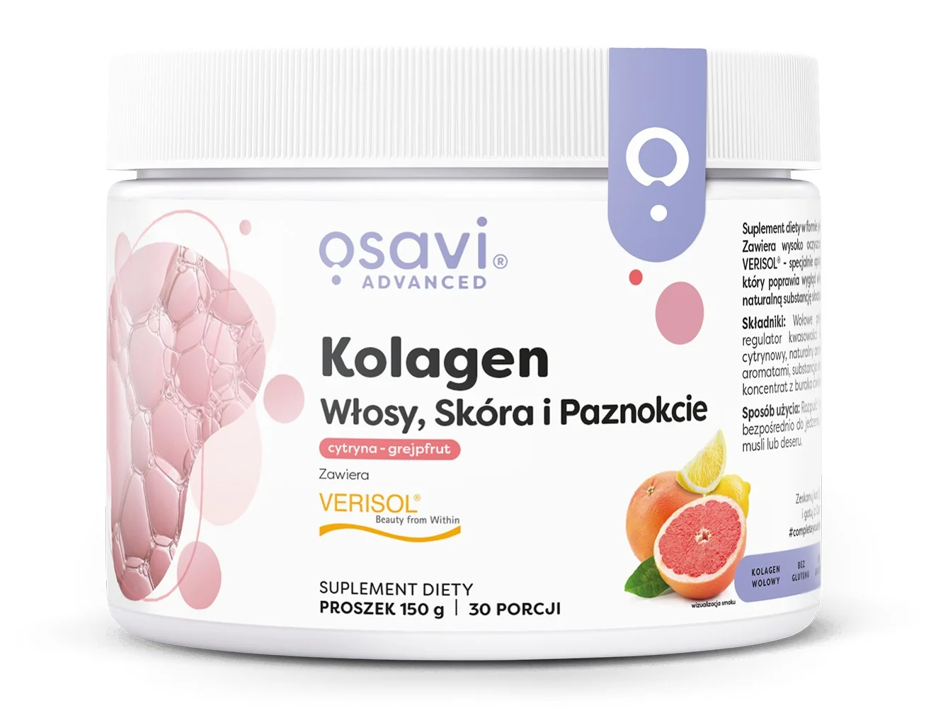Osavi Kolagen Włosy Skóra i Paznokcie cytryna & grejpfrut, proszek, 150 g