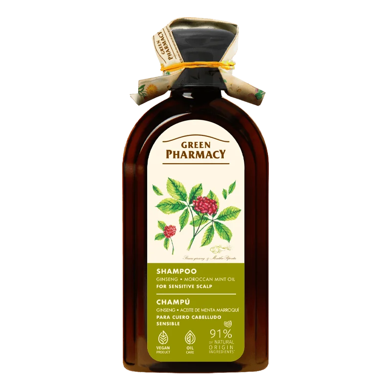 Green Pharmacy szampon do wrażliwej skóry głowy żeń-szeń i marokański olej miętowy, 350 ml