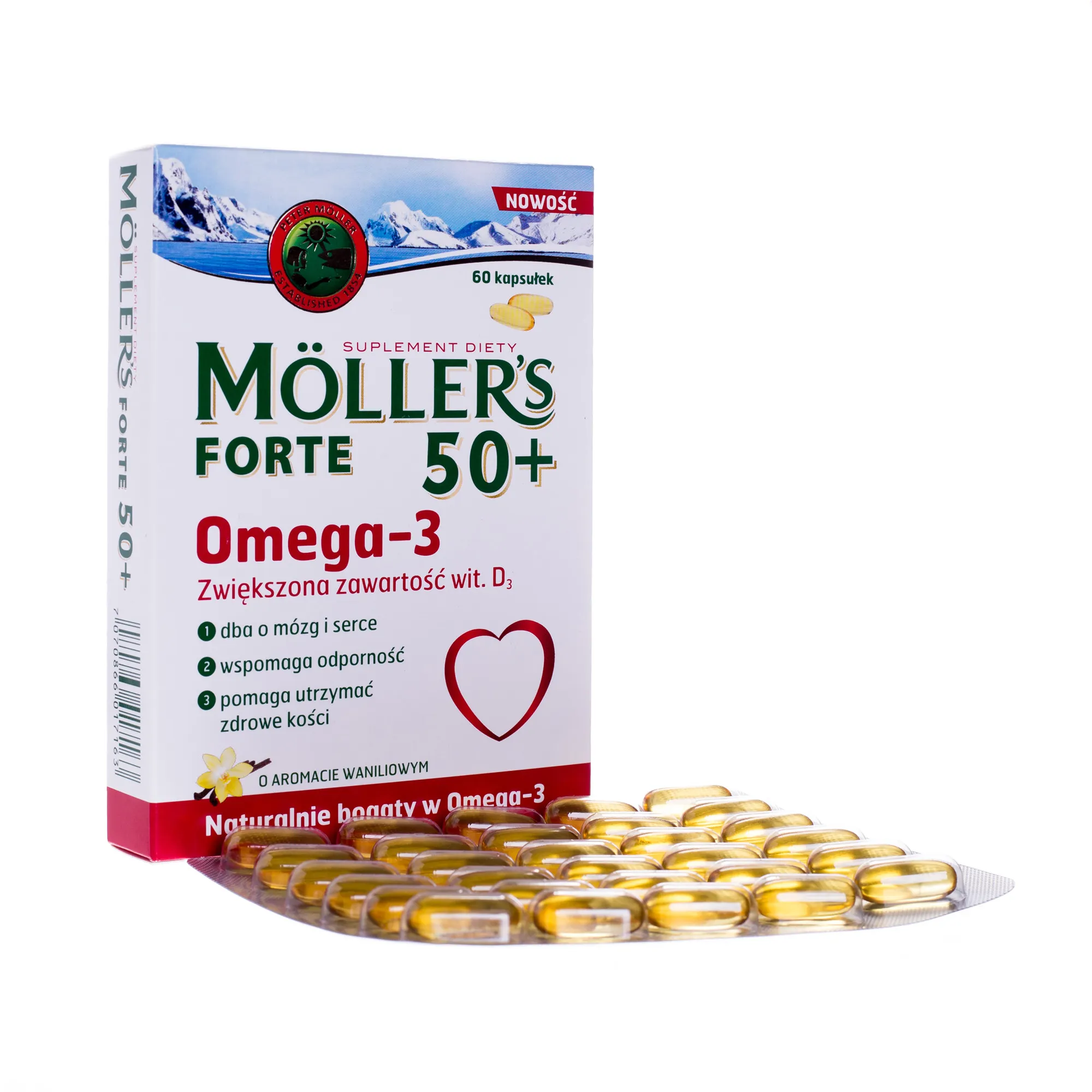Moller's Forte 50+, Omega-3, 60 kapsułek 