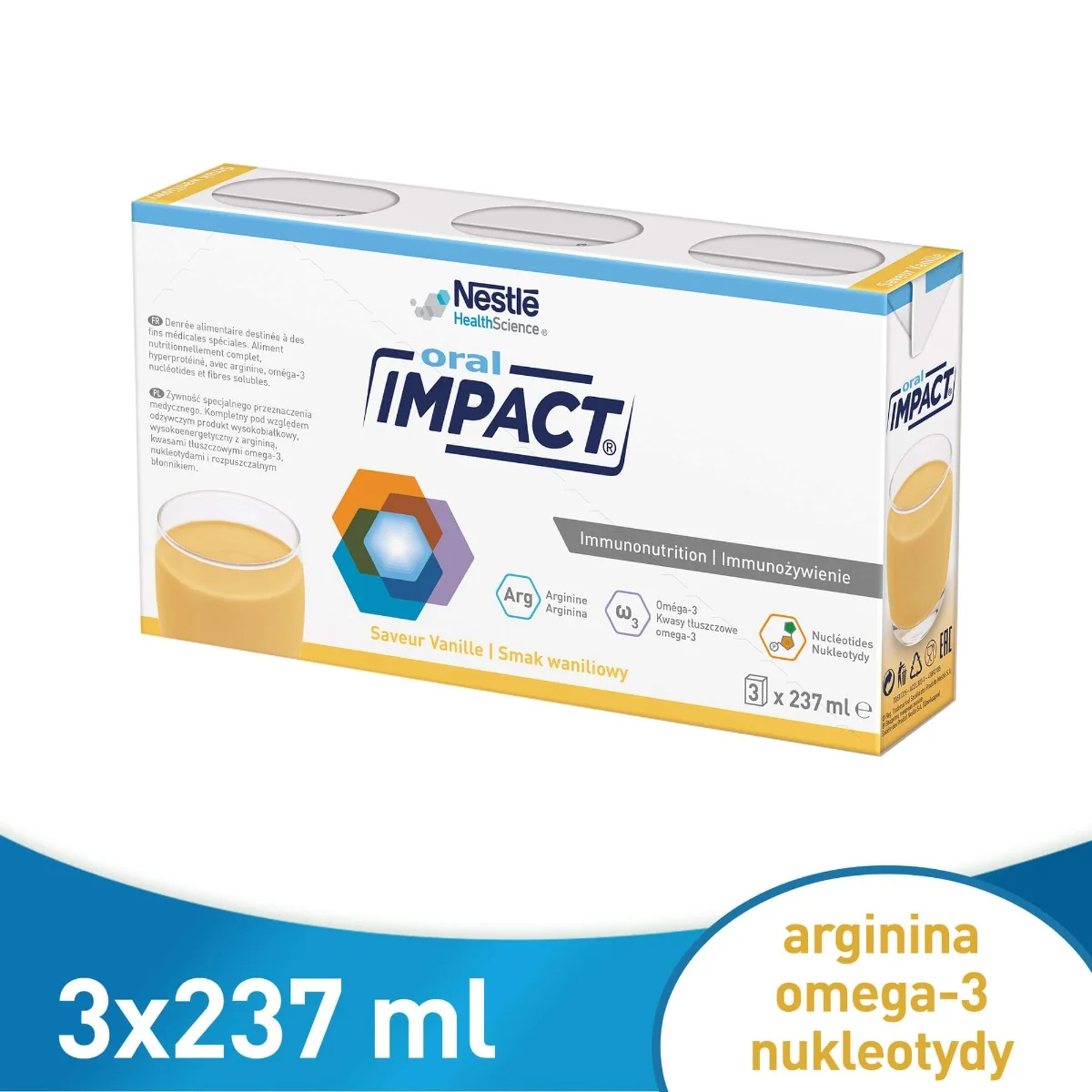 Impact Oral preparat odżywczy w płynie, smak waniliowy, 3 x 237 ml