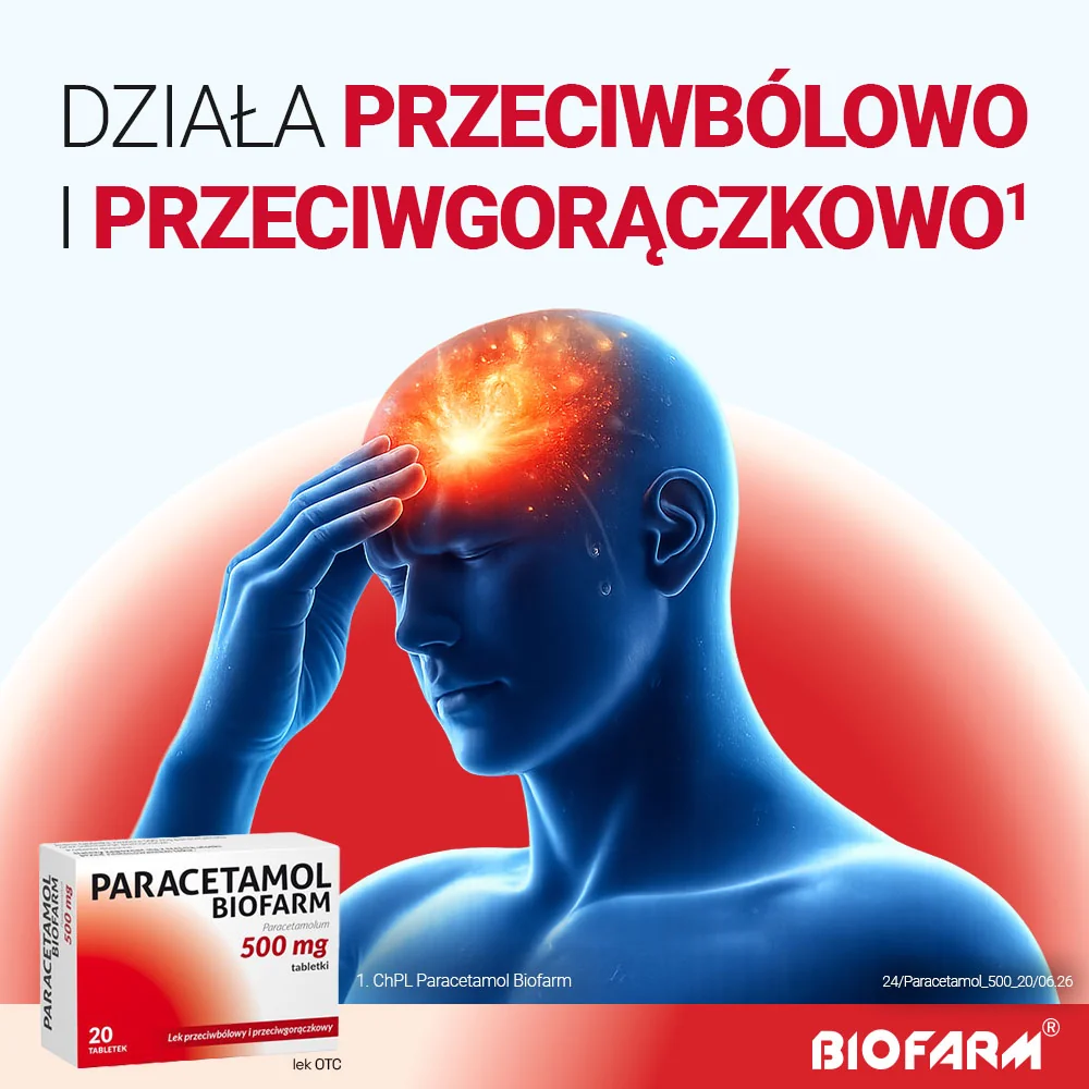 Paracetamol Biofarm 500 mg, 20 tabletek