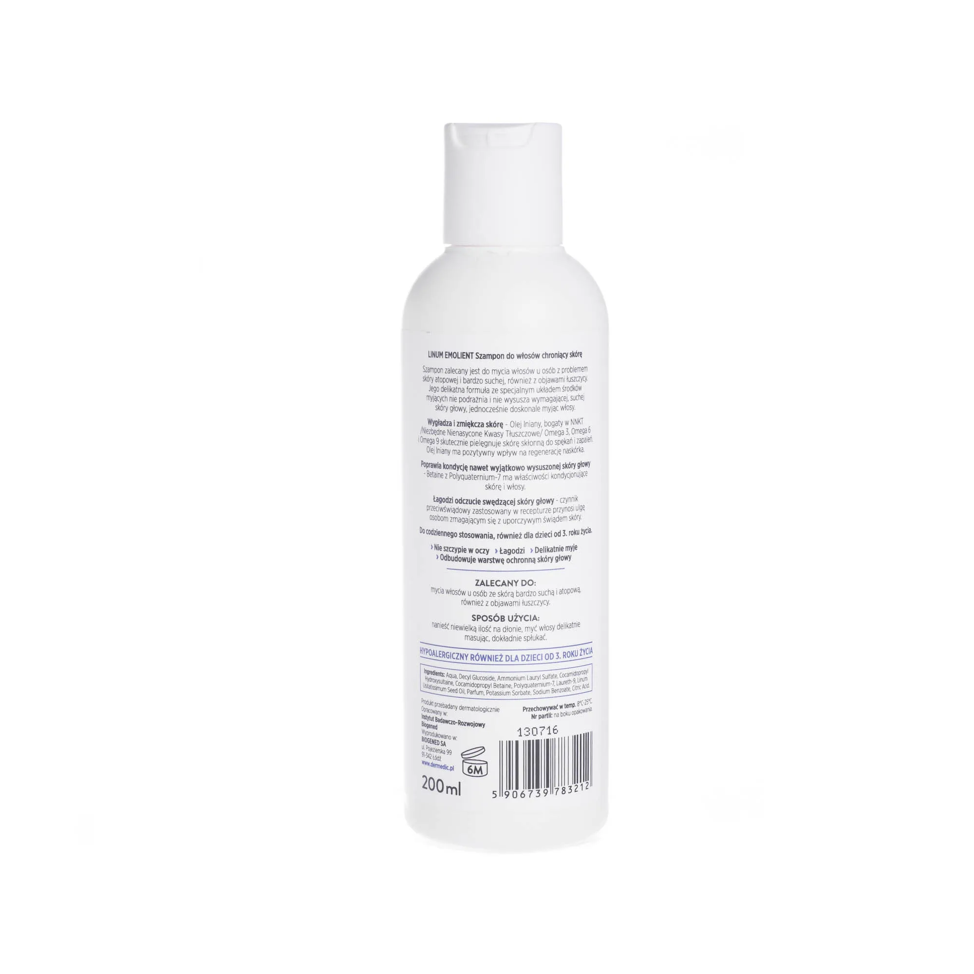 Dermedic Linum emolient szampon do włosów chroniący skórę, skóra sucha, bardzo sucha, atopowa, 200 ml 
