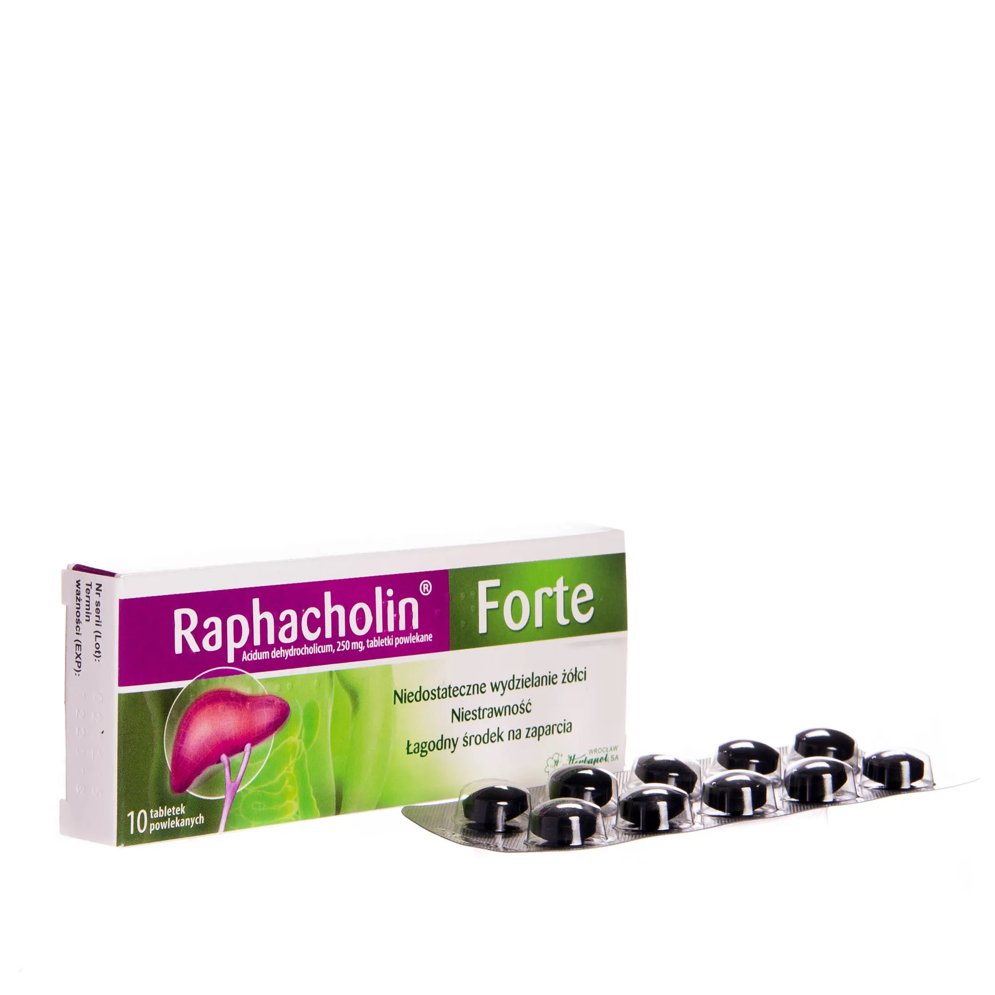 Raphacholin Forte, Acidum dehydrolicum, 250 mg,10 tabletek powlekanych