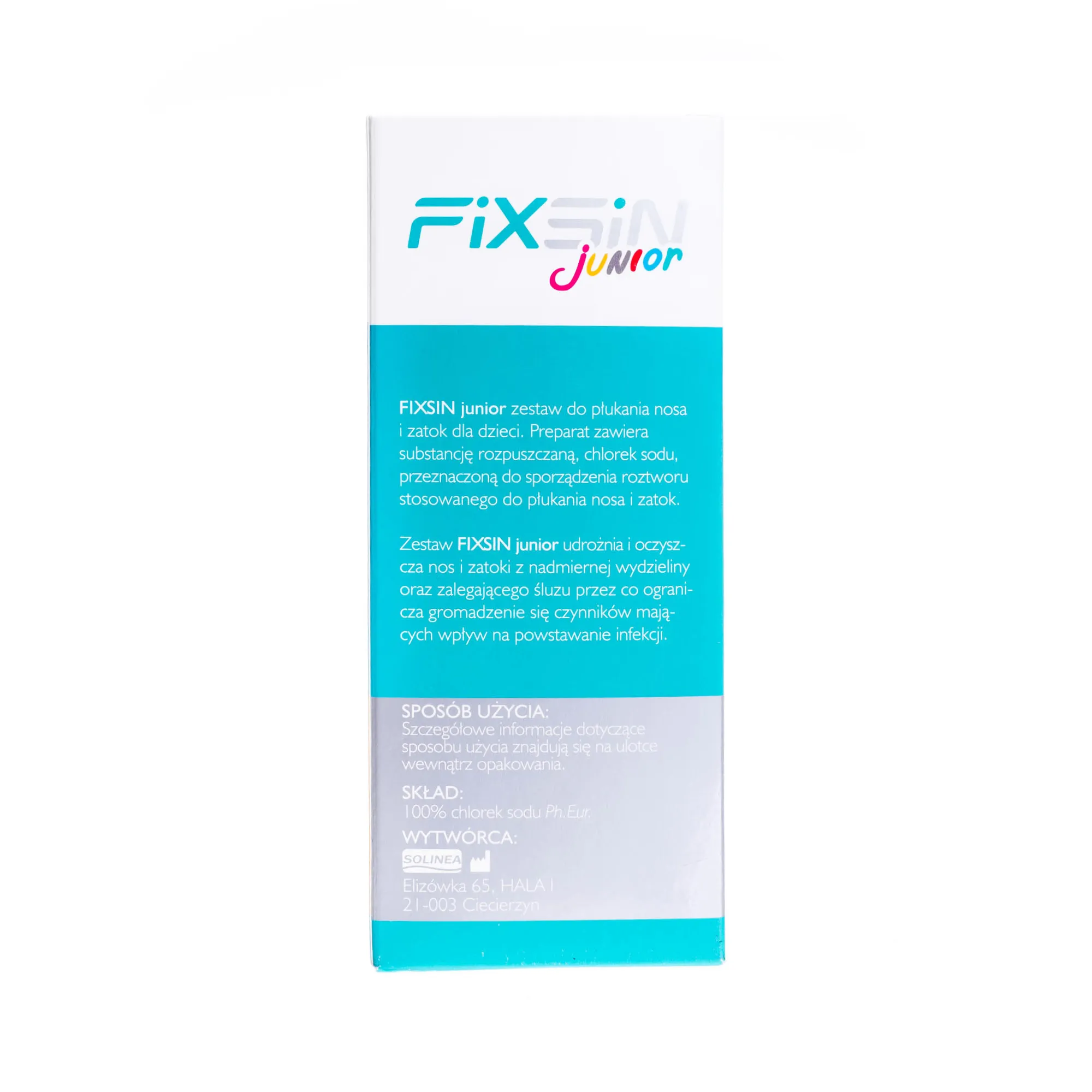 FixSin Junior - zestaw do płukania nosa i zatok, 1 butelka(120 ml) i 30 saszetek 