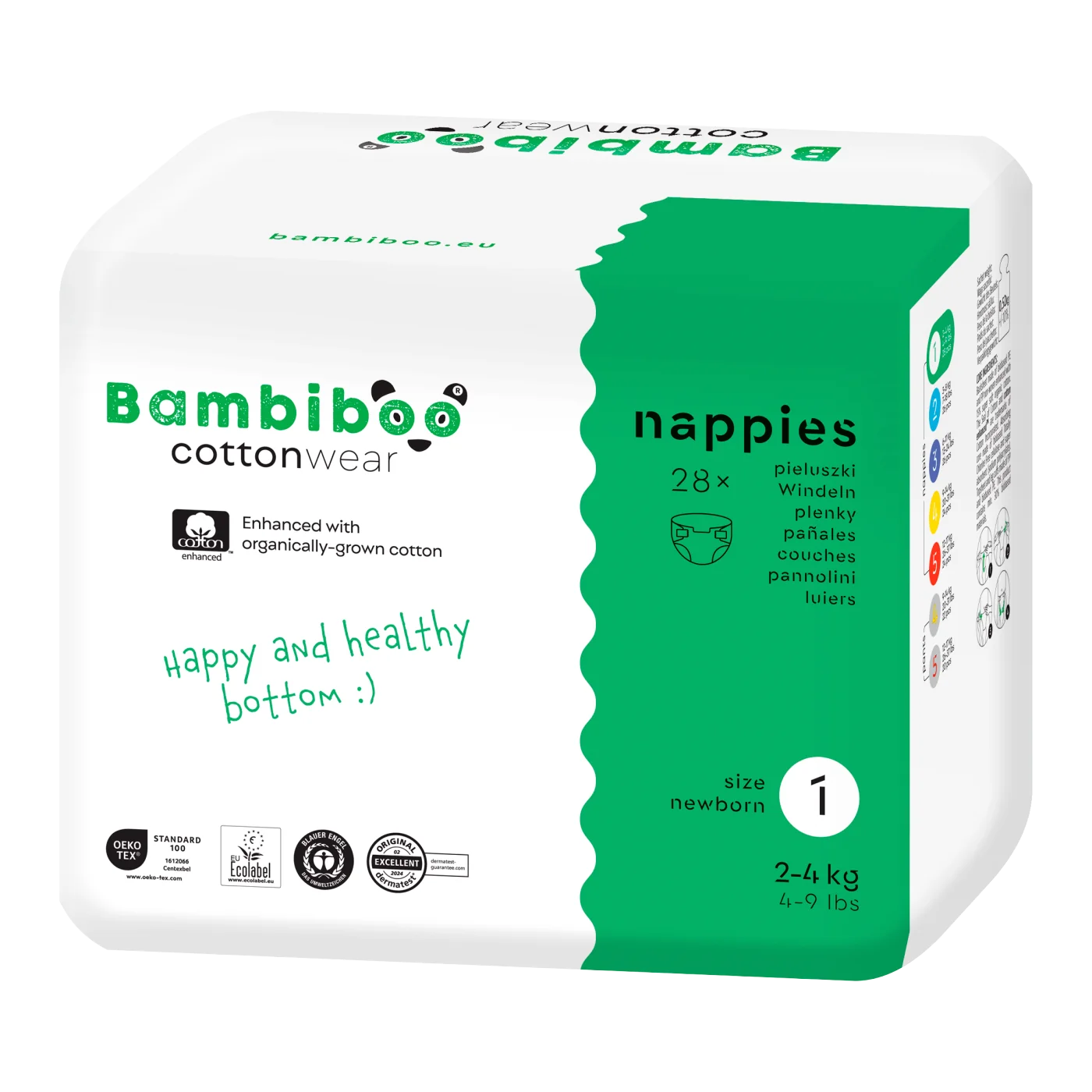 Bambiboo COTTONWEAR jednorazowe pieluszki z bawełną organiczną i wycięciem na pępek rozmiar 1, 28 szt.