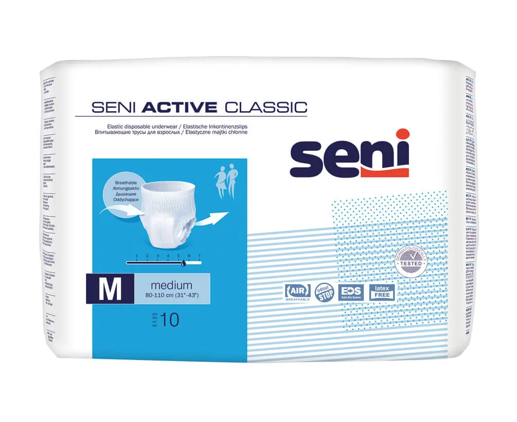 Seni Active Classic. medium 80-110 cm, elastyczne majtki chłonne, 10 sztuk