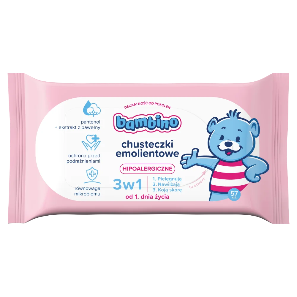 Bambino chusteczki emolientowe 3w1, 57 sztuk