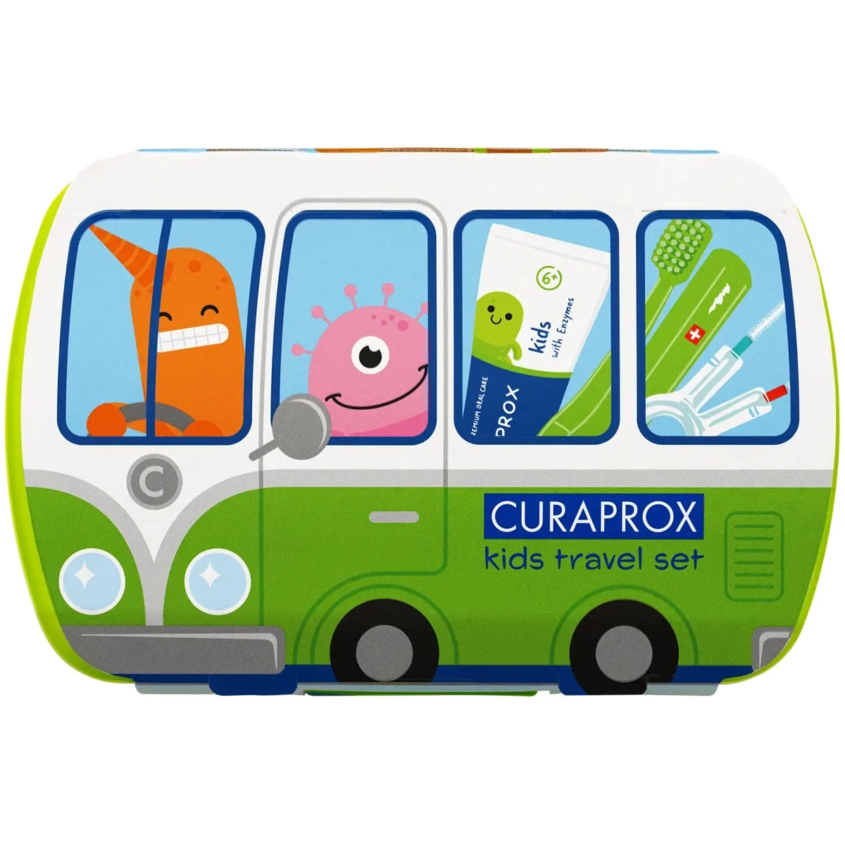 Curaprox Travel Set Kids zestaw podróżny do czyszczenia zębów dla dzieci 6-12 lat zielony