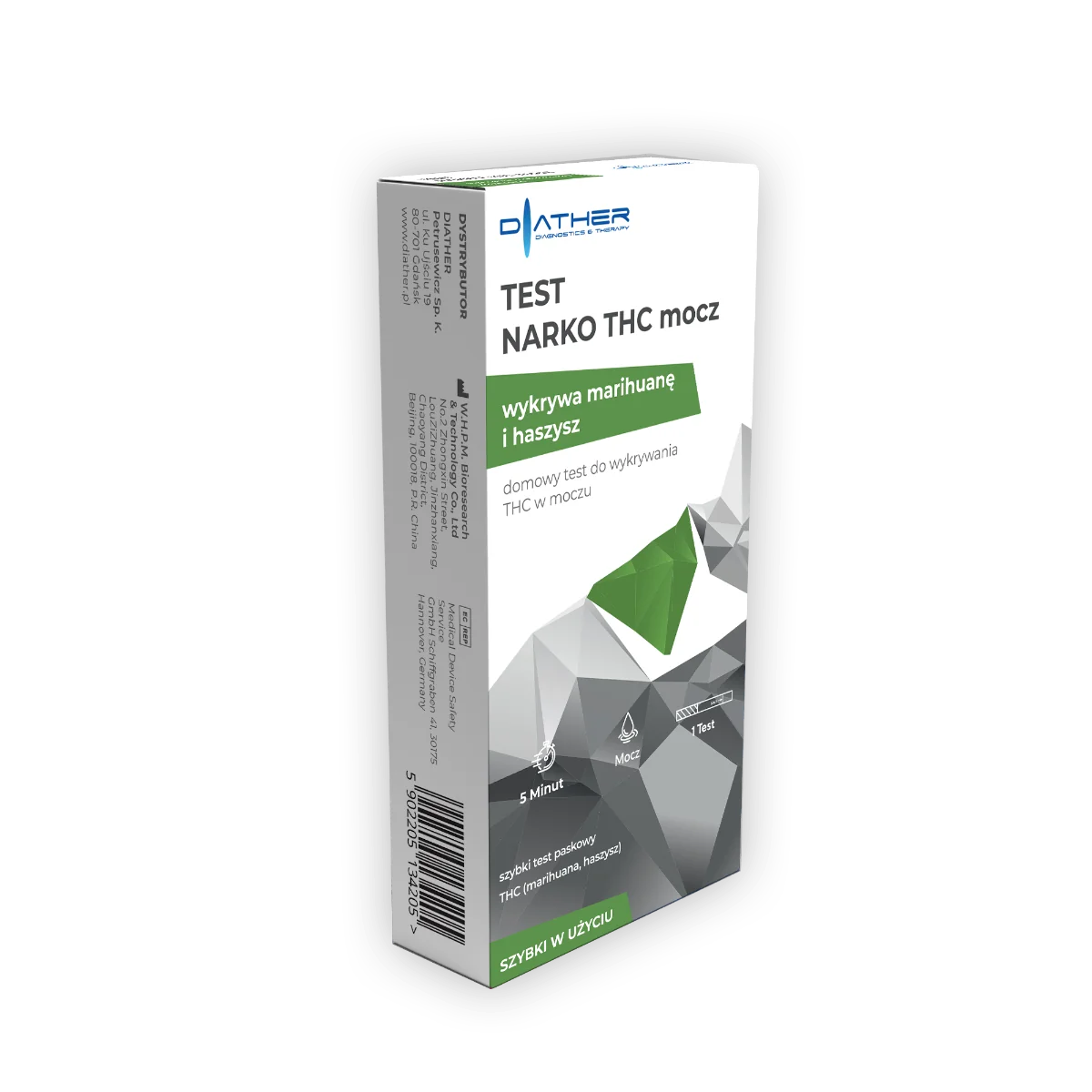 Diather Test Narko THC mocz domowy test do wykrywania THC, 1 szt.