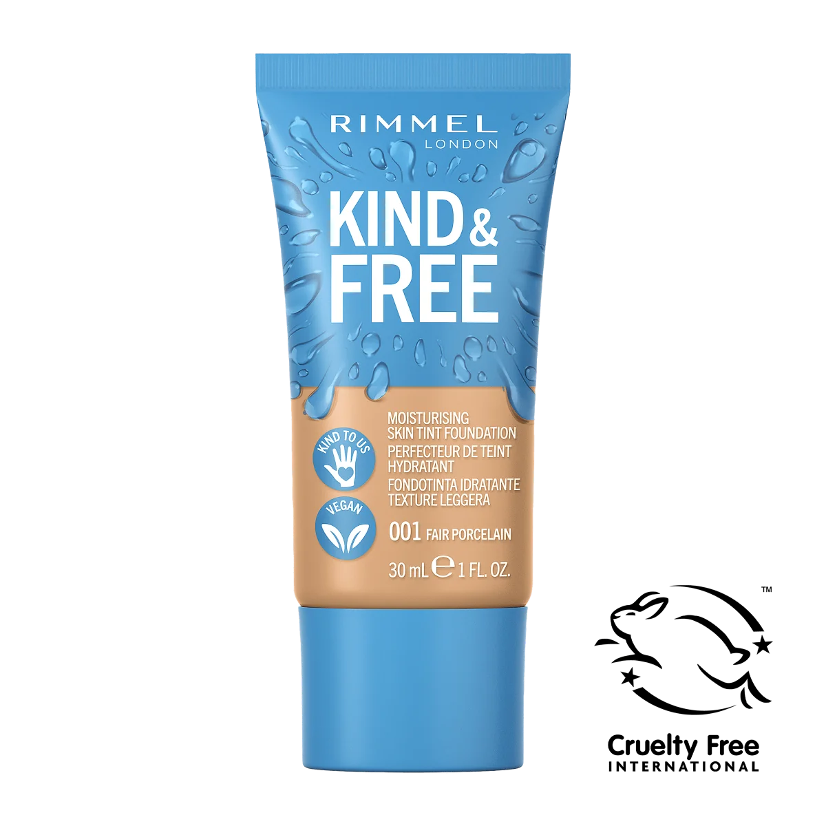 Rimmel Kind & Free wegański podkład nawilżający, 001 Fair Porcelain, 30 ml