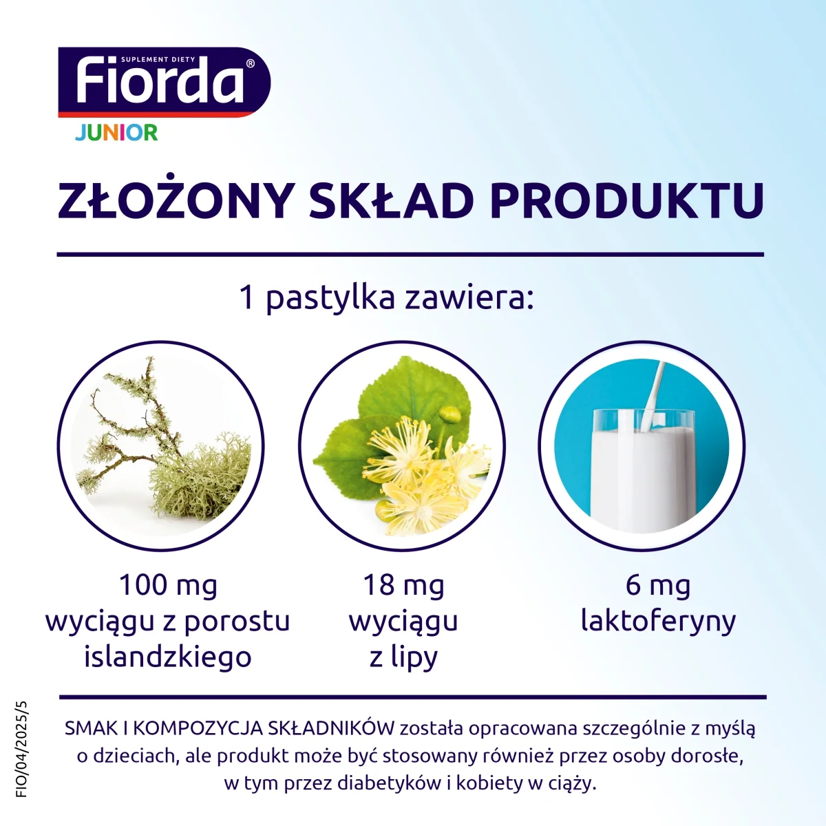 Fiorda Junior pastylki do ssania o smaku malinowym, 15 sztuk