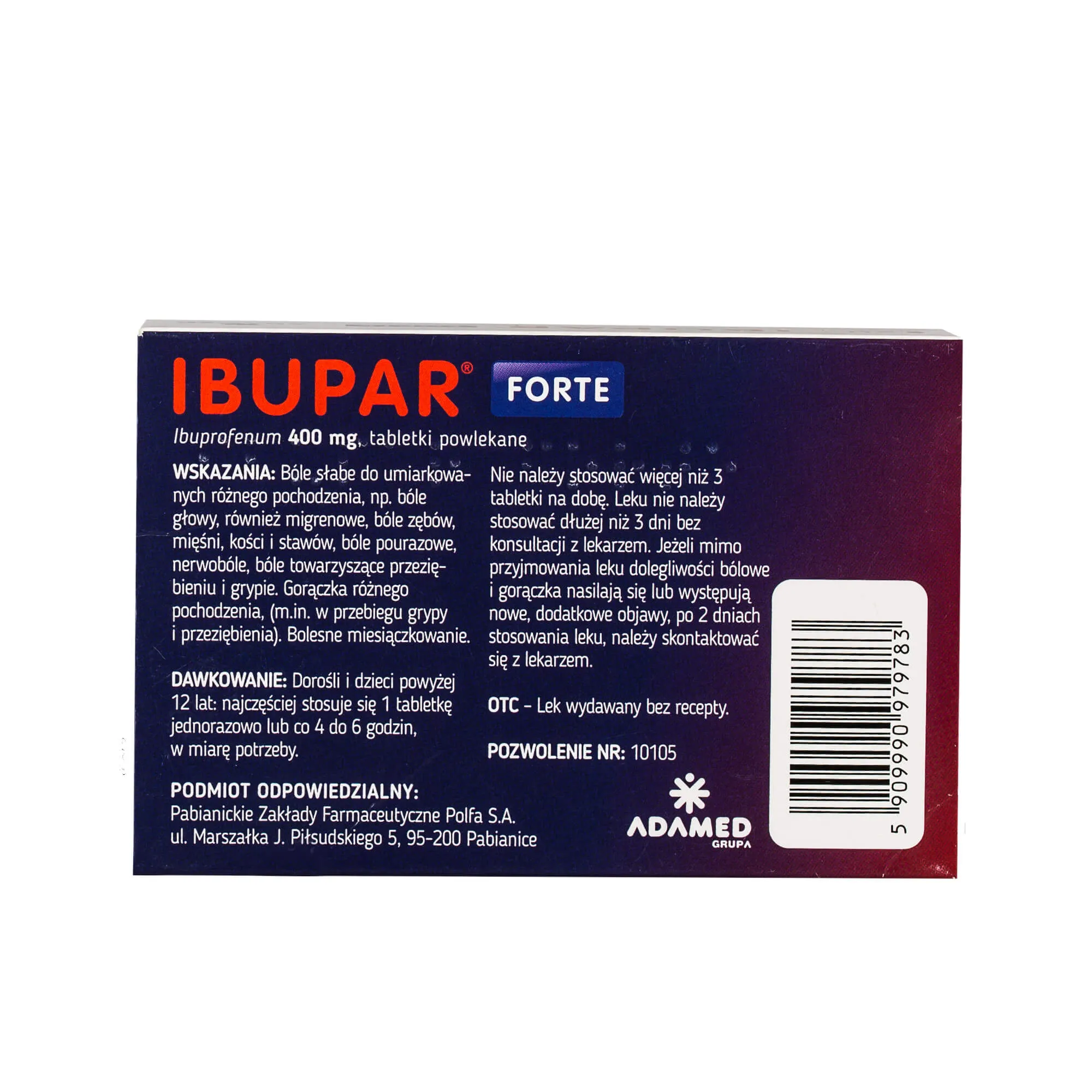 Ibupar Forte, lek o działaniu przeciwbólowym i przeciwgorączkowym, 20 tabletek 