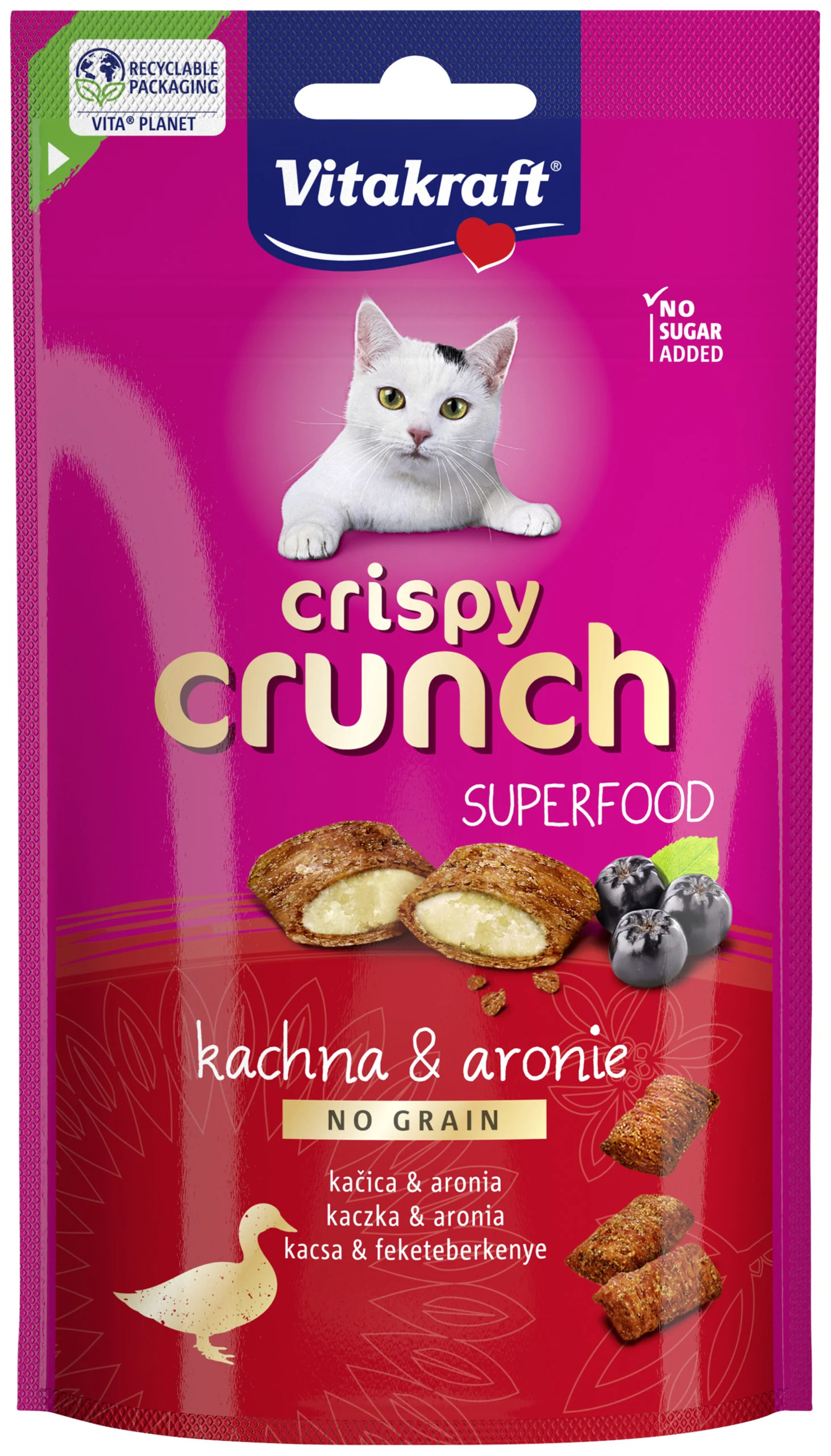 Vitakraft Crispy Crunch kaczka z aronią, przysmak dla kota, 60 g