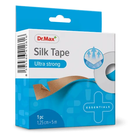 Silk Tape Ultra Strong Dr.Max, plaster jedwabny do mocowanie opatrunków, 1,25 cm x 5 m, 1 sztuka