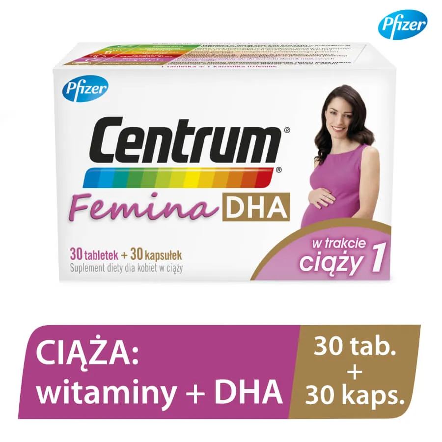 Centrum Femina DHA 1 w trakcie ciąży, suplement diety, 30 tabletek + 30 kapsułek 