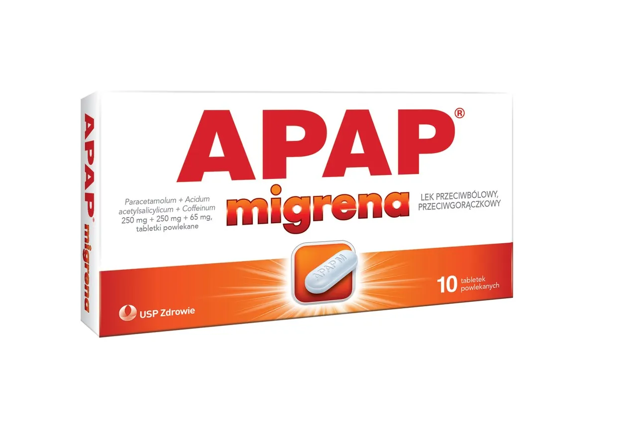 Apap Migrena, 250 mg + 250 mg + 65 mg, 10 tabletek