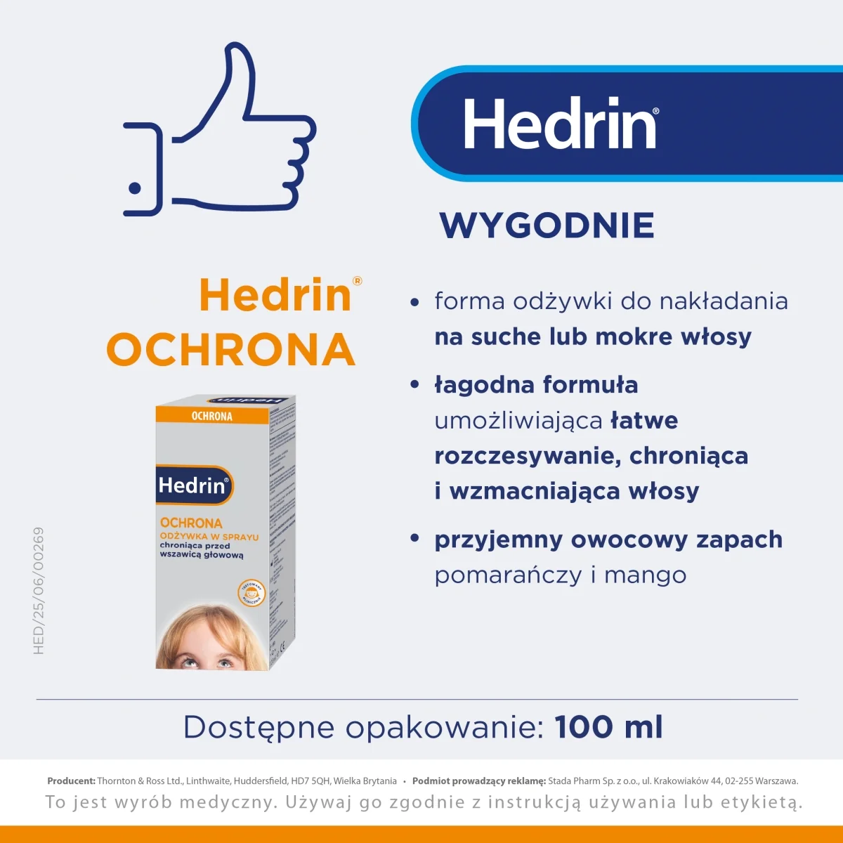 Hedrin Ochrona odżywka w sprayu chroniąca przed wszawicą głowową, 100 ml