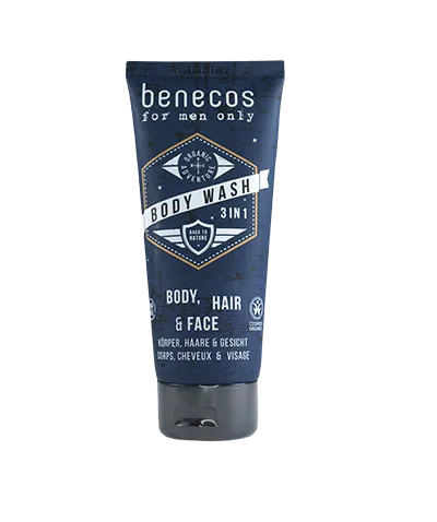 Benecos For Men Only Body Wash 3 w 1, naturalny odświeżający żel do mycia twarzy, ciała i włosów, 200 ml