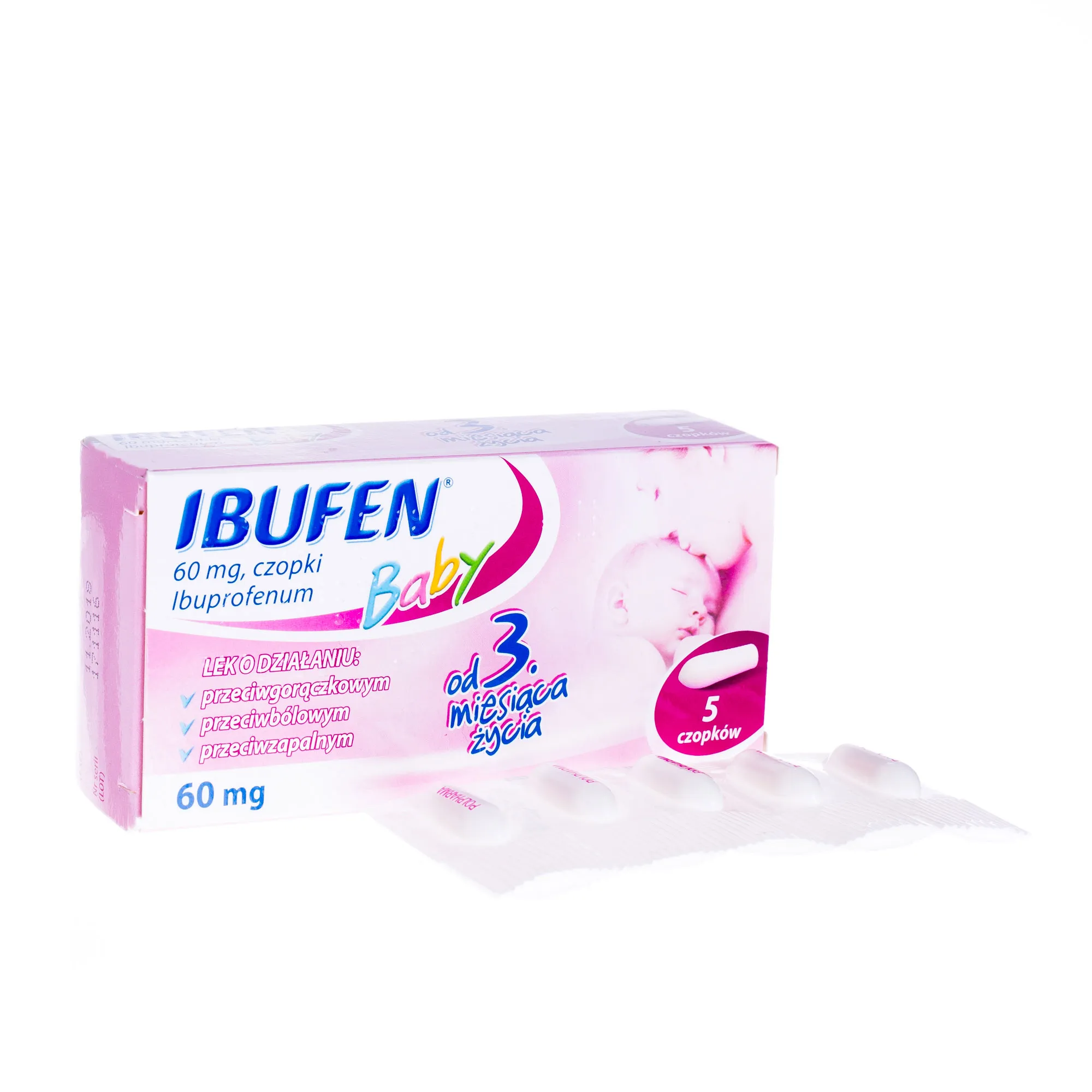 Ibufen Baby, 60 mg, czopki ibuprofenum, 5 czopków 