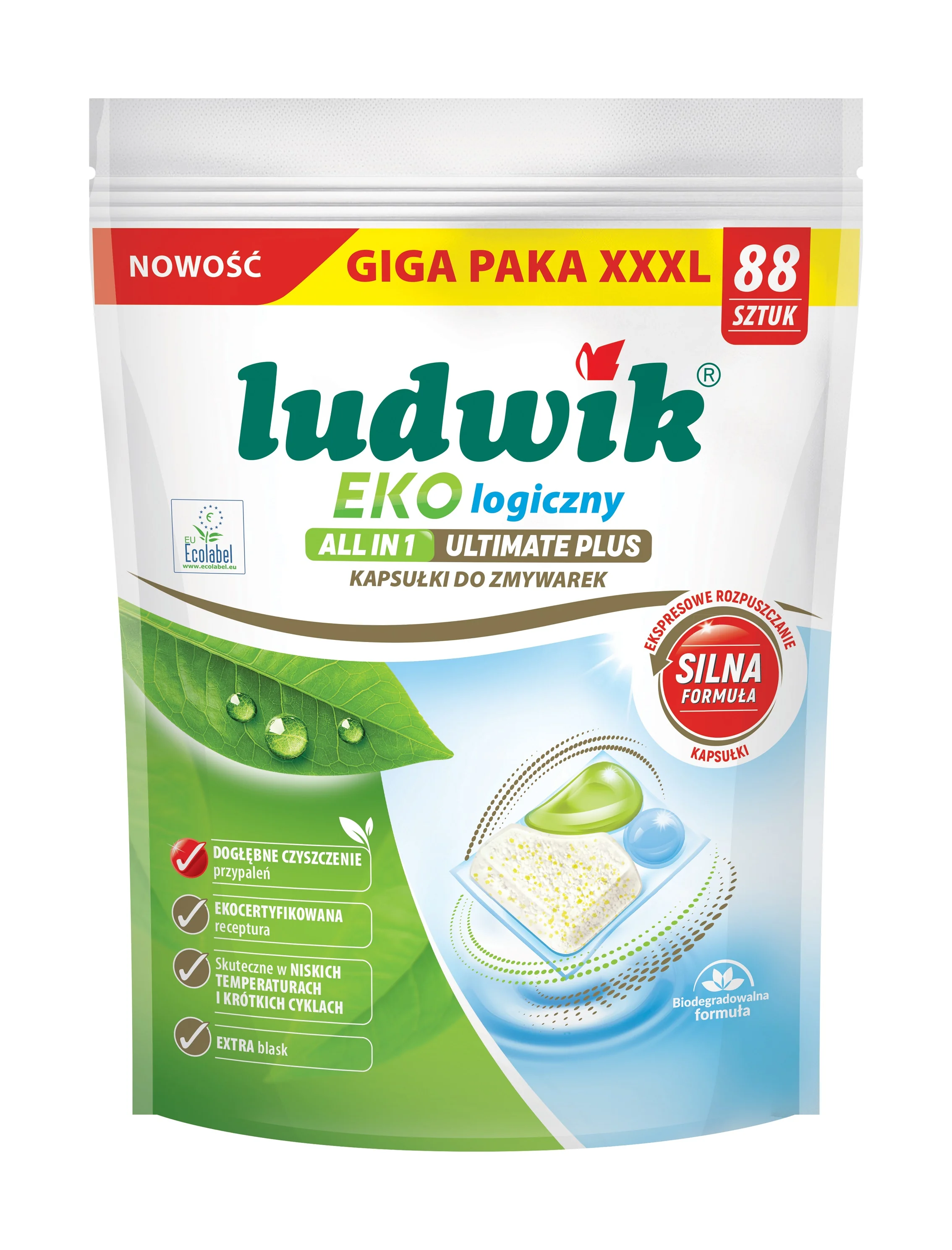 Ludwik EKOlogiczny All in 1 Ultimate Plus kapsułki do zmywarek, 88 sztuk