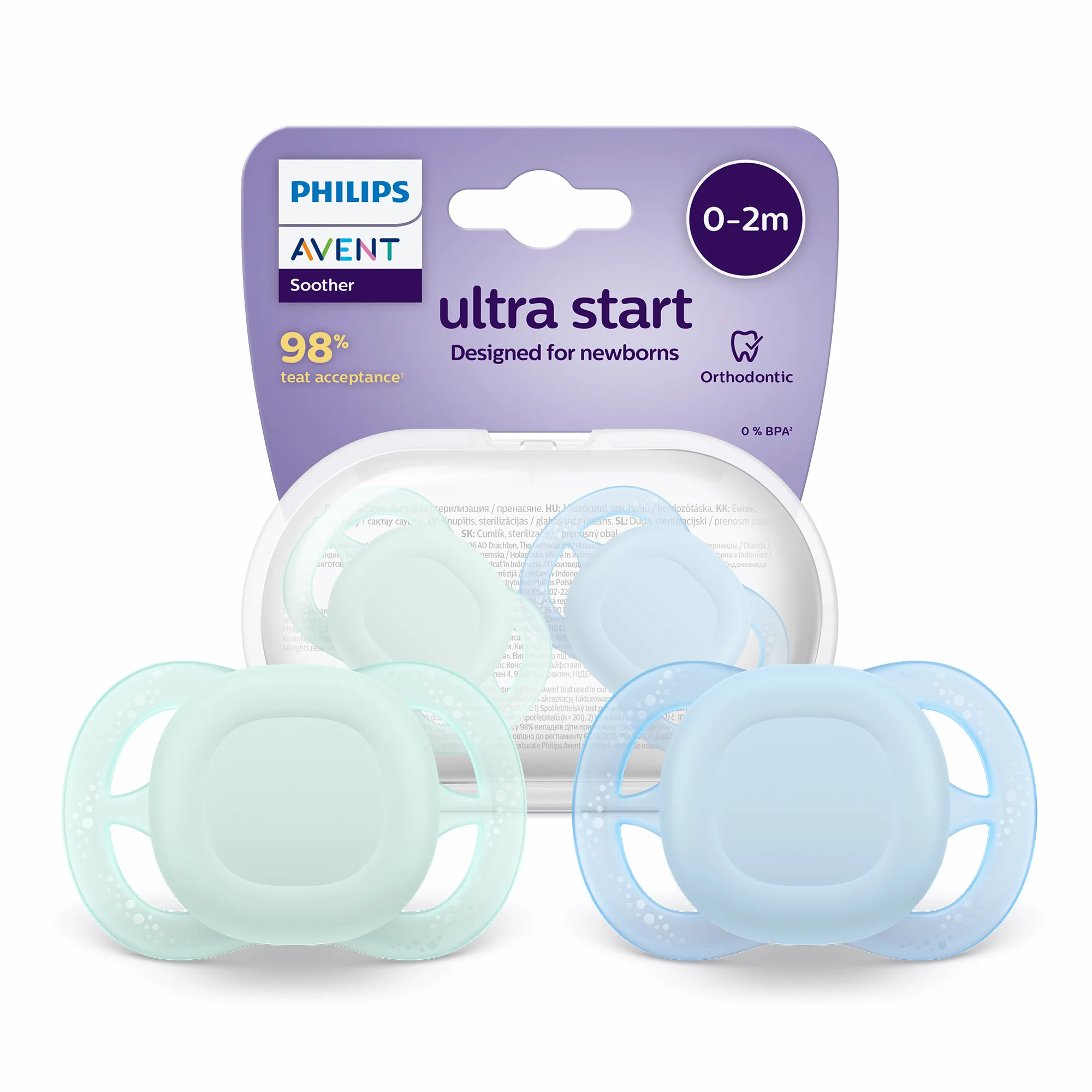 Philips Avent Ultra Start ortodontyczny smoczek uspokajający 0-2 m, 2 sztuki
